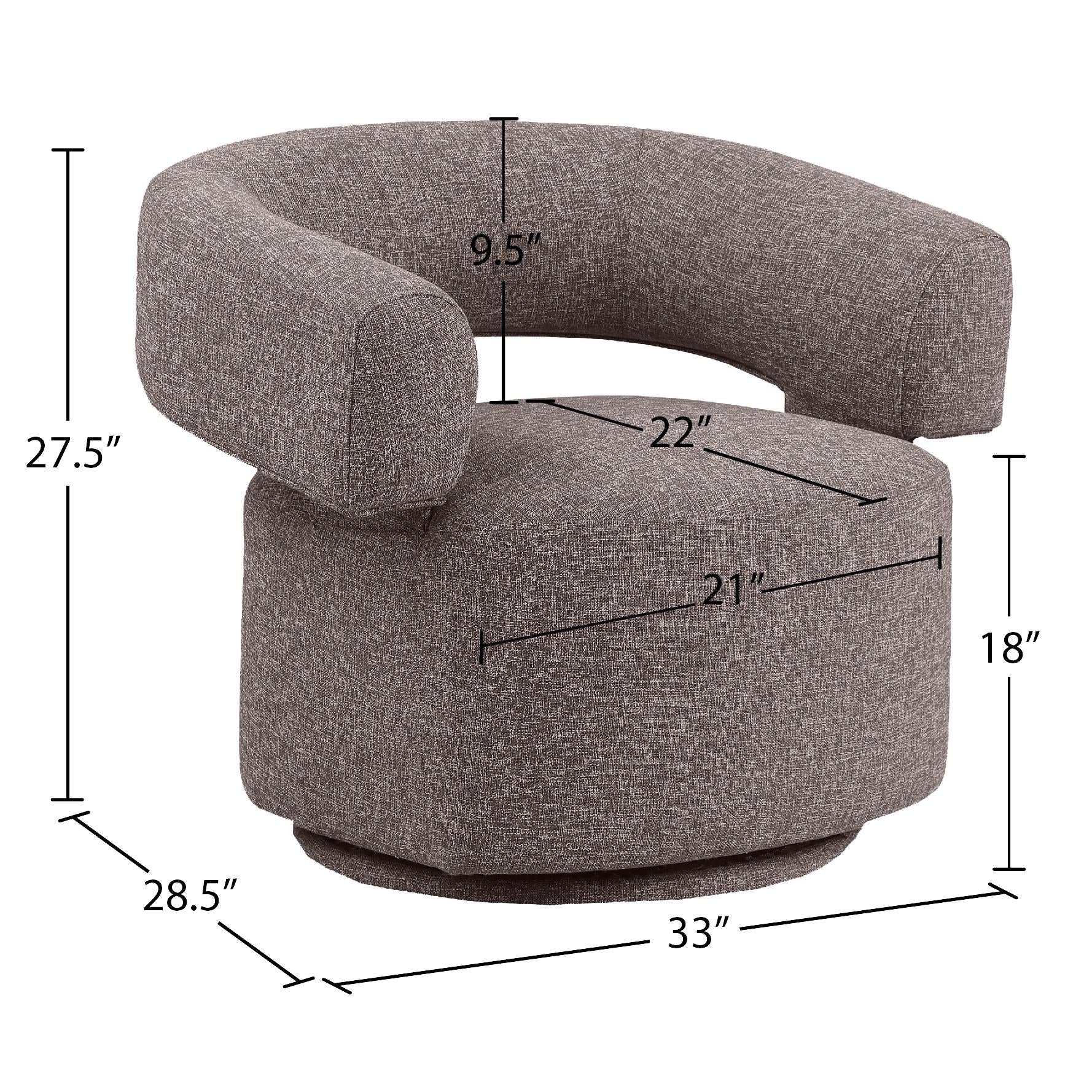 Meridian Niya Brown Linen Textured Fabric Swivel Accent Chair
