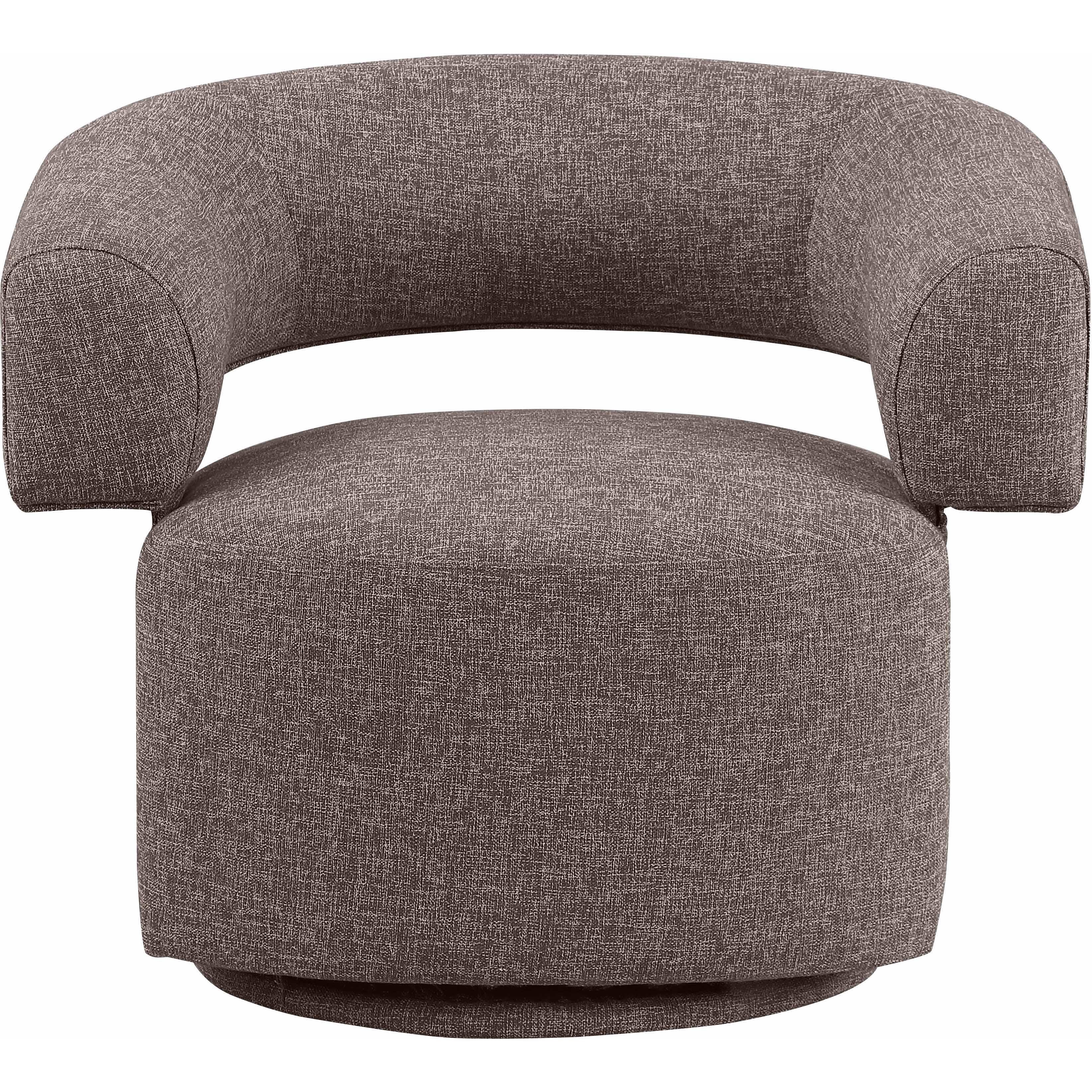 Meridian Niya Brown Linen Textured Fabric Swivel Accent Chair