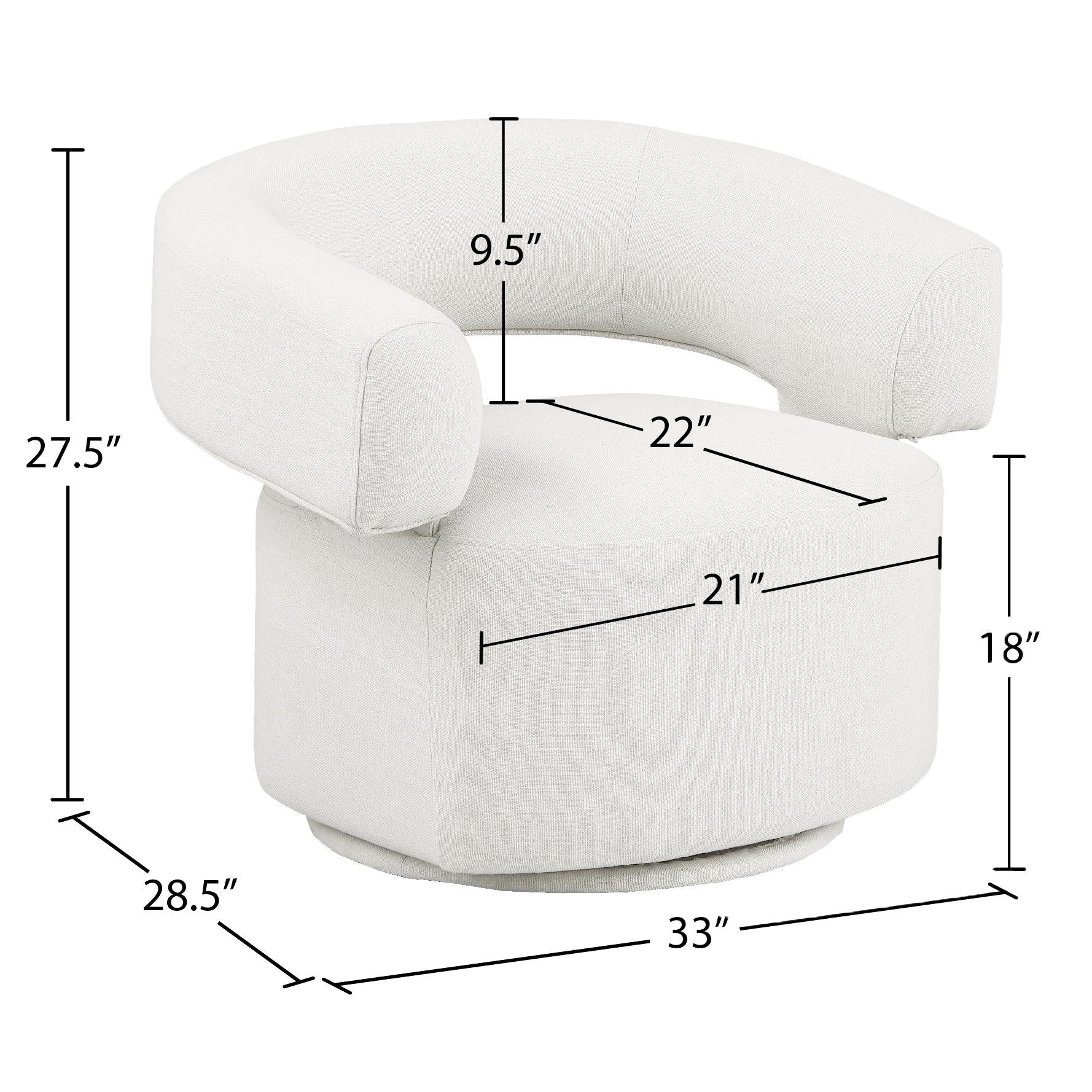 Meridian Niya Cream Linen Textured Fabric Swivel Accent Chair