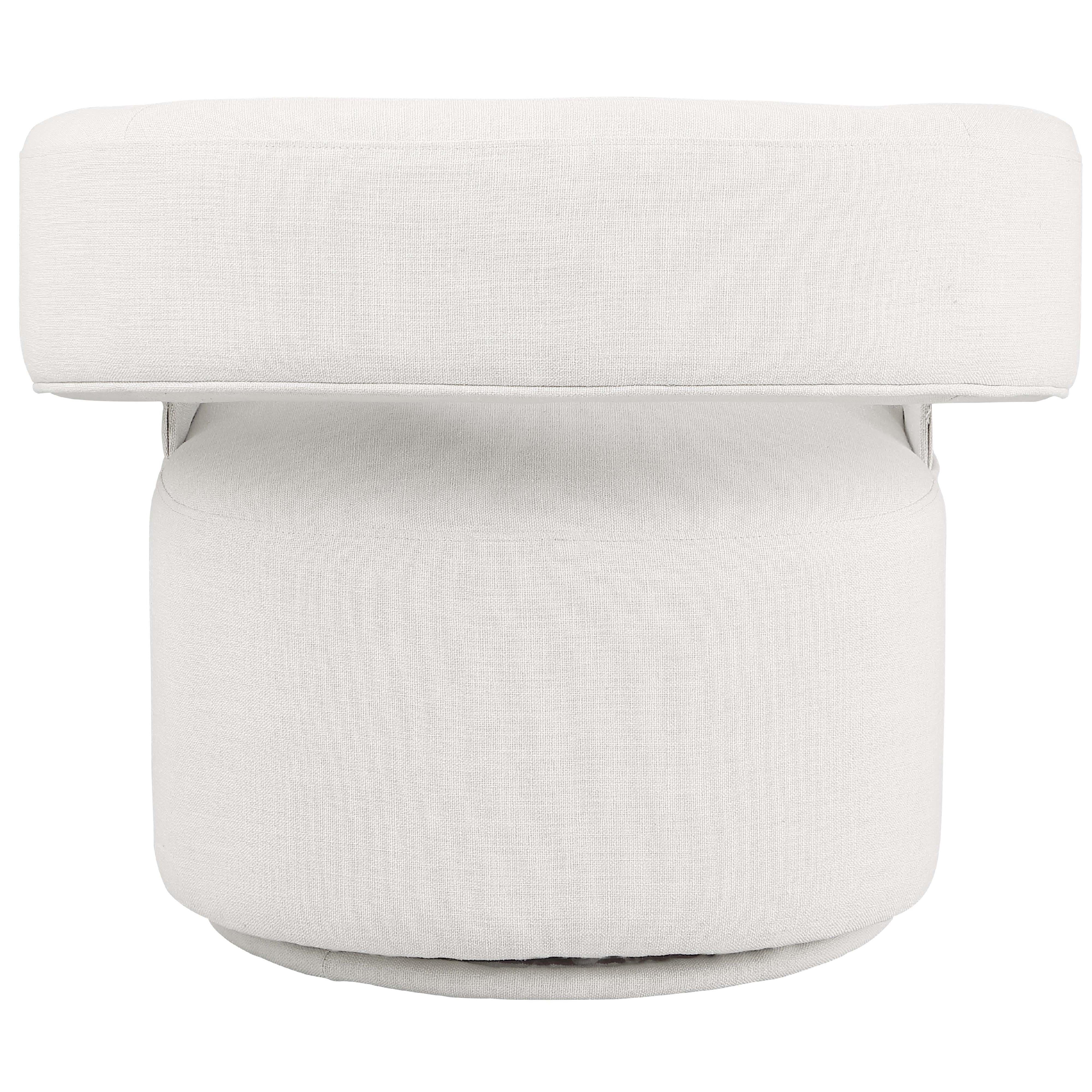 Meridian Niya Cream Linen Textured Fabric Swivel Accent Chair