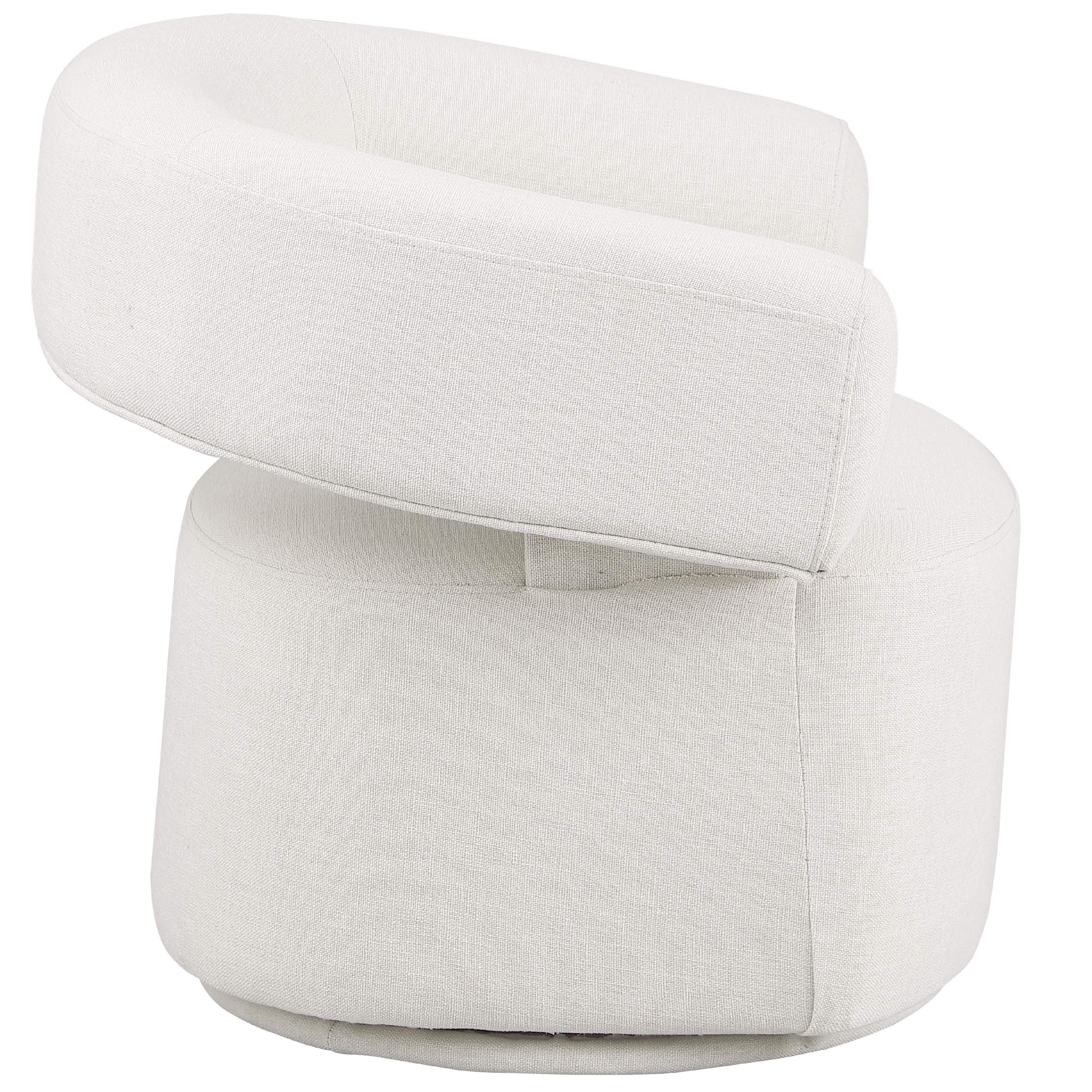 Meridian Niya Cream Linen Textured Fabric Swivel Accent Chair