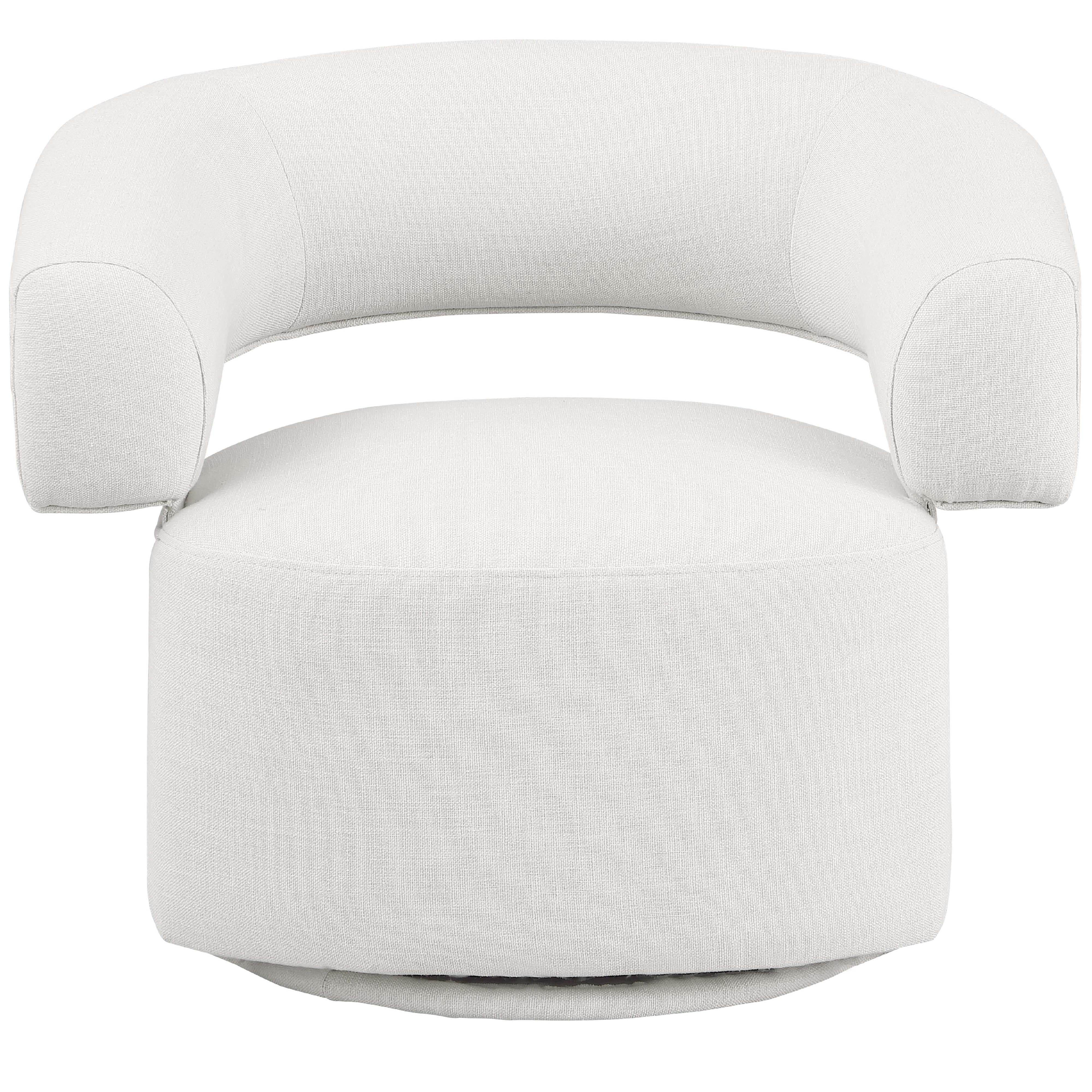 Meridian Niya Cream Linen Textured Fabric Swivel Accent Chair