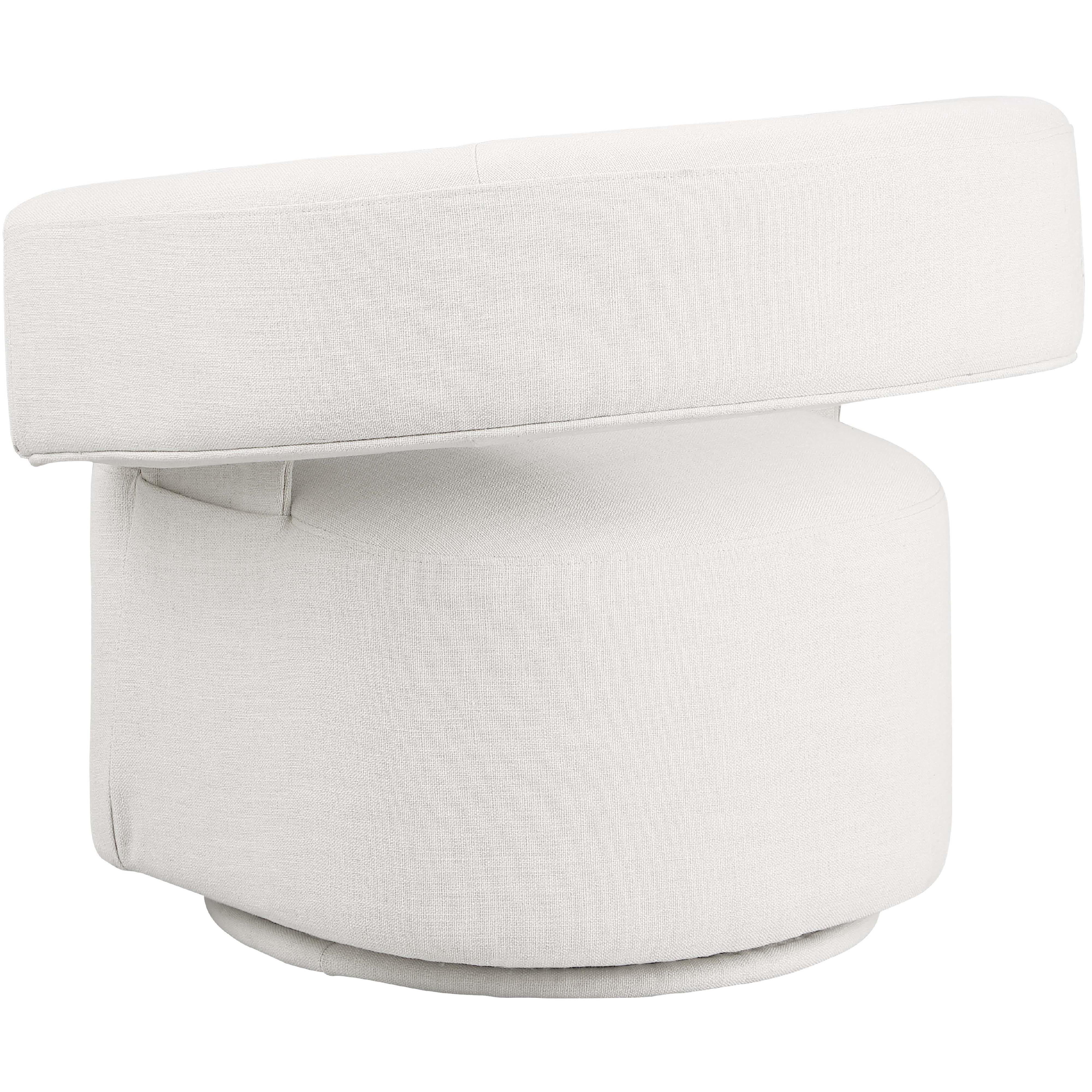 Meridian Niya Cream Linen Textured Fabric Swivel Accent Chair