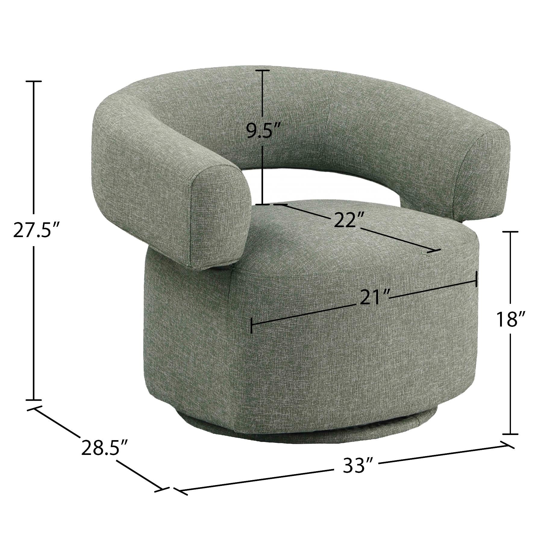 Meridian Niya Green Linen Textured Fabric Swivel Accent Chair