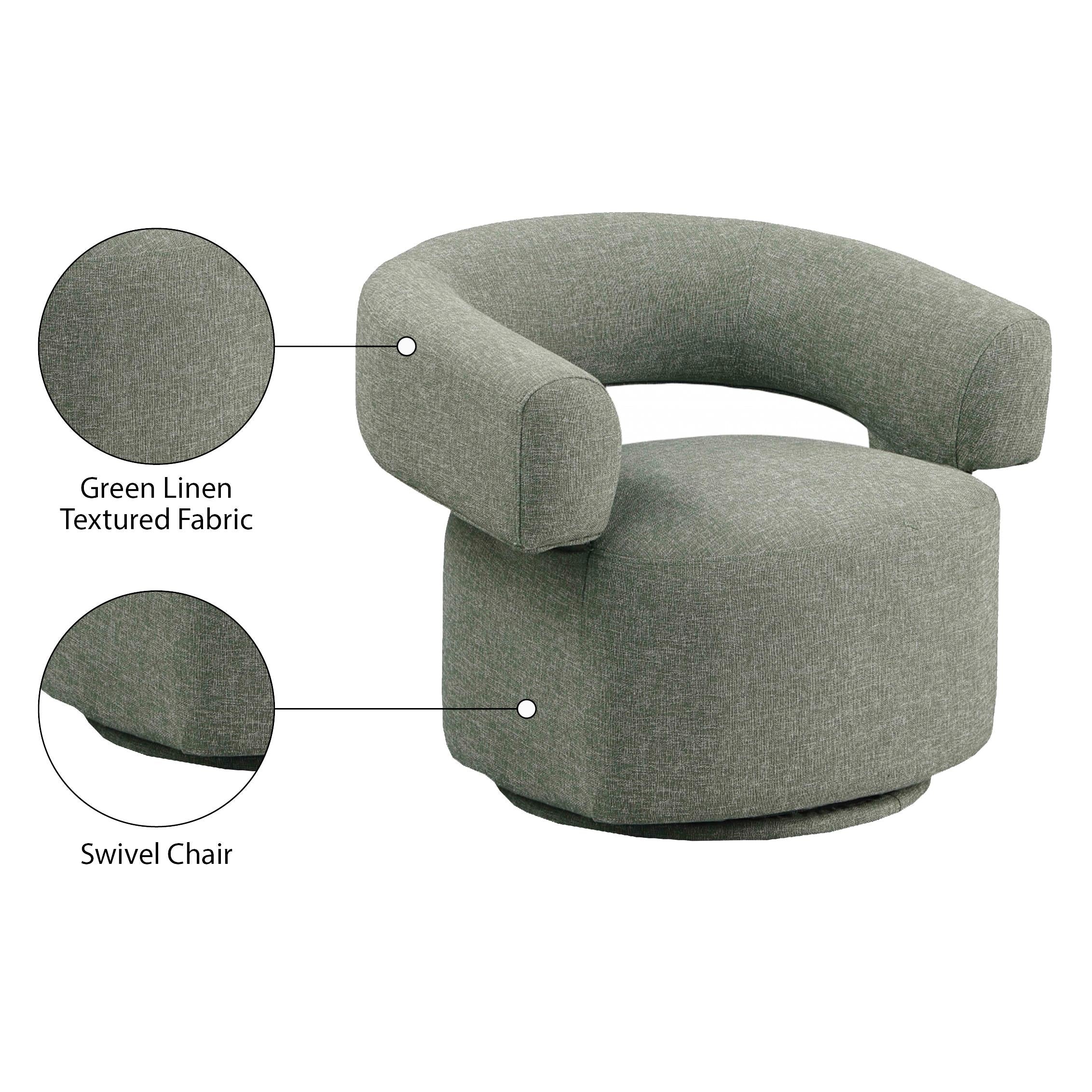 Meridian Niya Green Linen Textured Fabric Swivel Accent Chair
