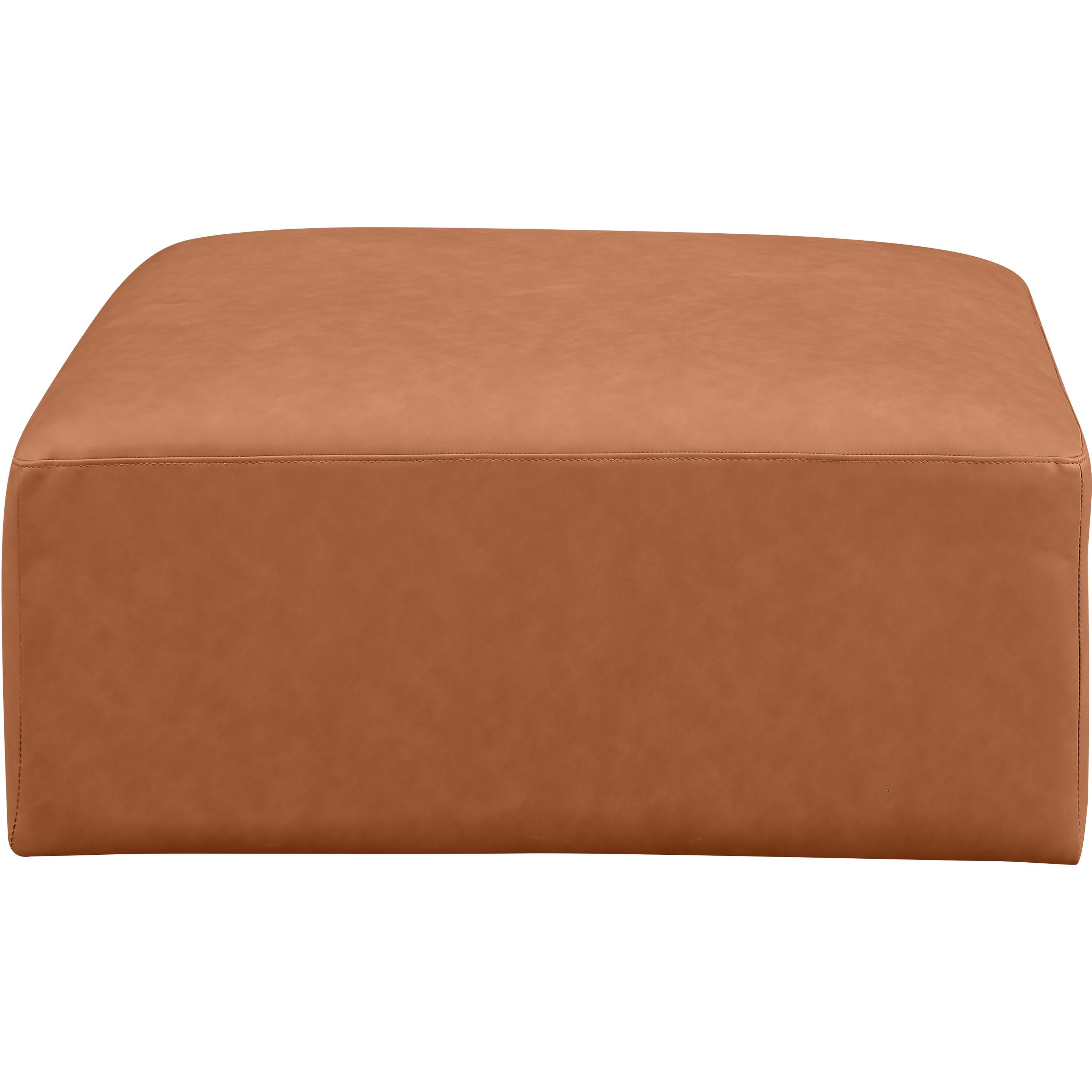 Meridian Cube Cognac Vegan Leather Ottoman