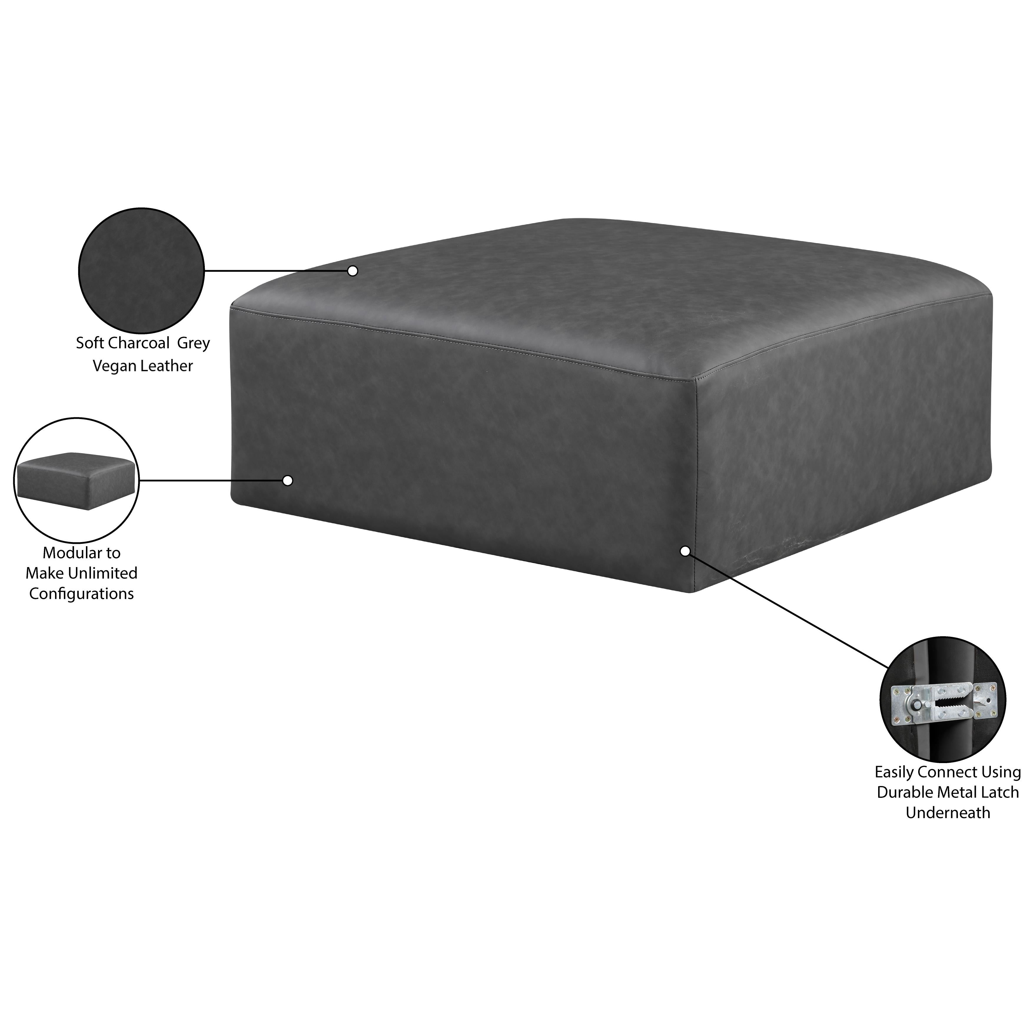Meridian Cube Charcoal Grey Vegan Leather Ottoman