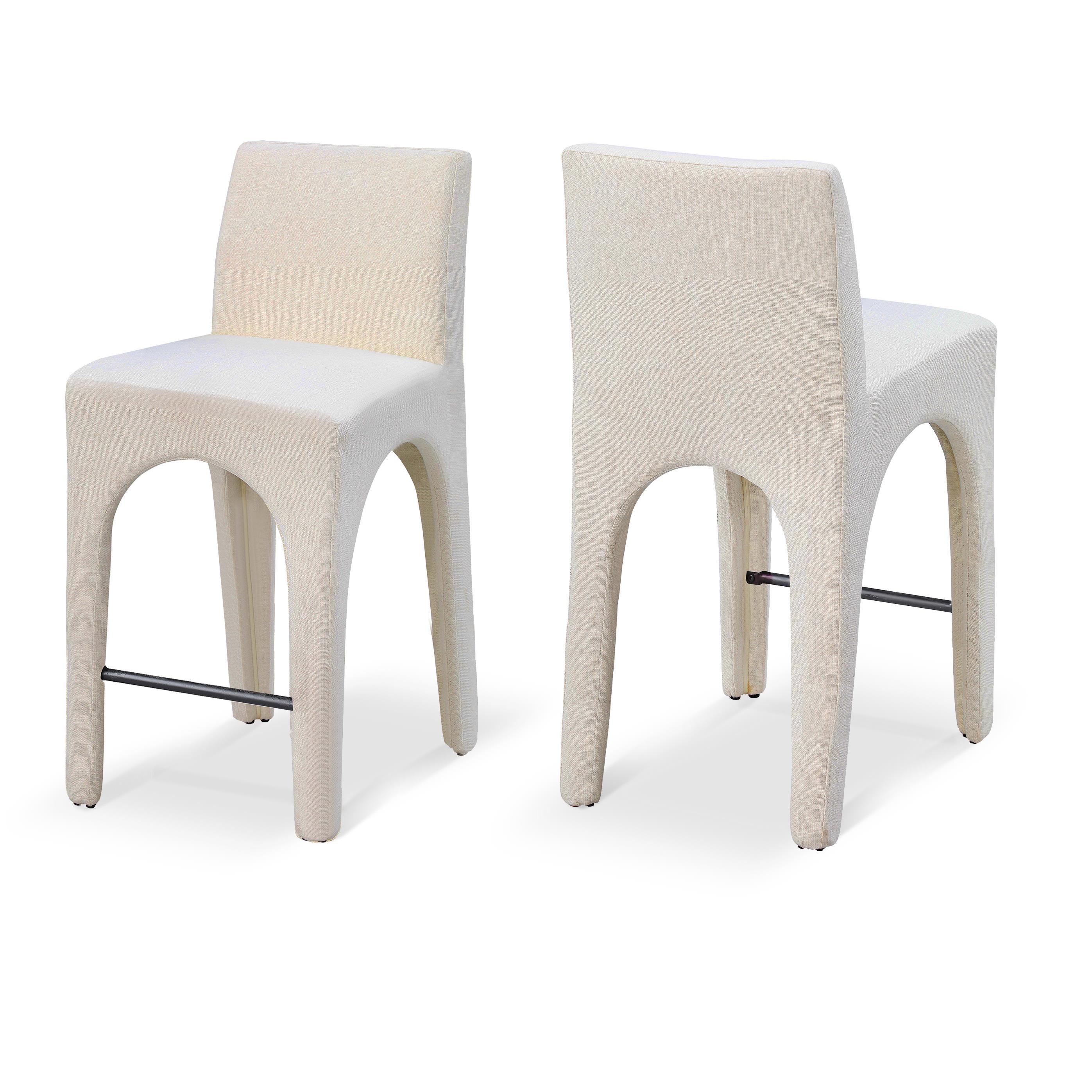 Meridian Gramercy Beige Linen Textured Fabric Stool