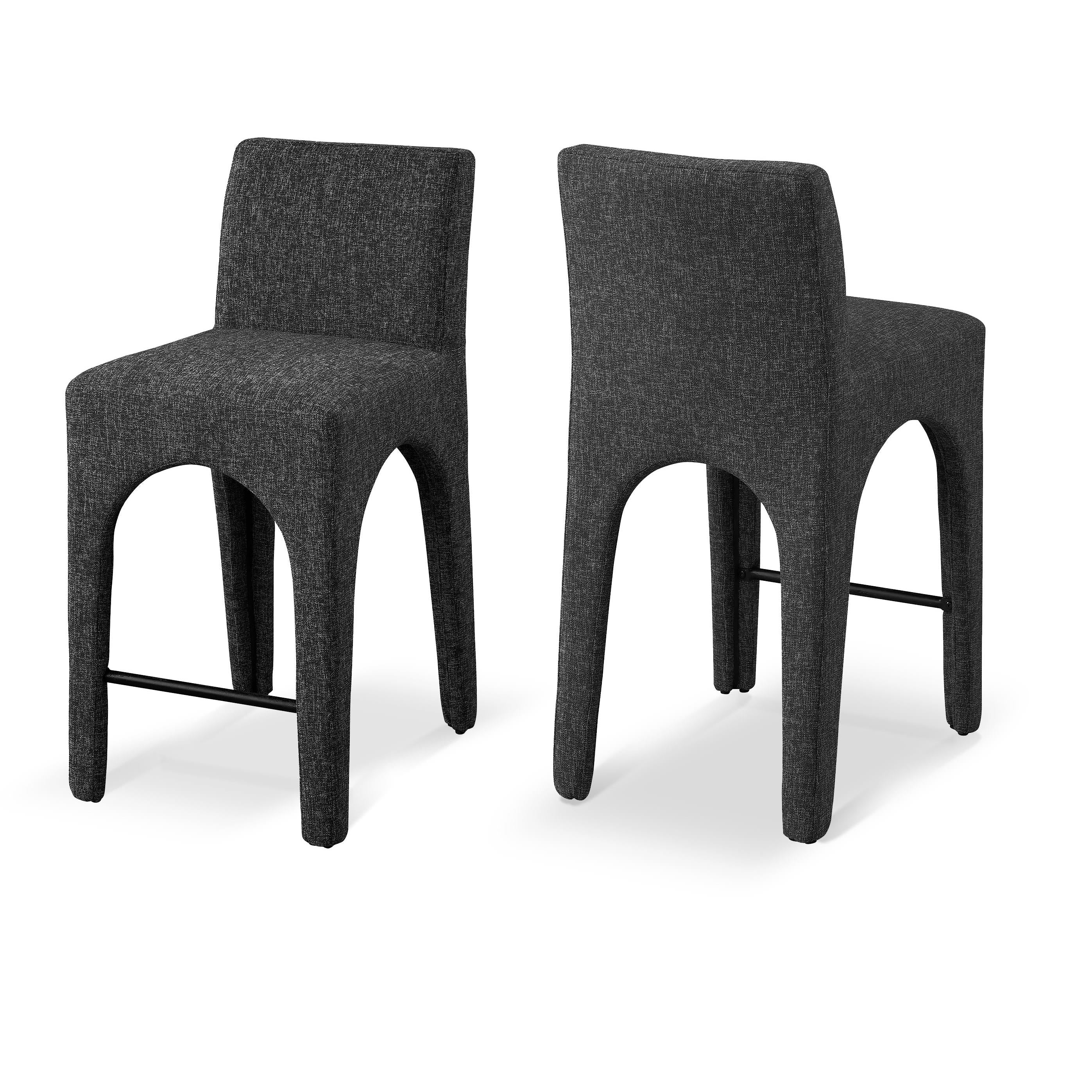 Meridian Gramercy Black Linen Textured Fabric Stool