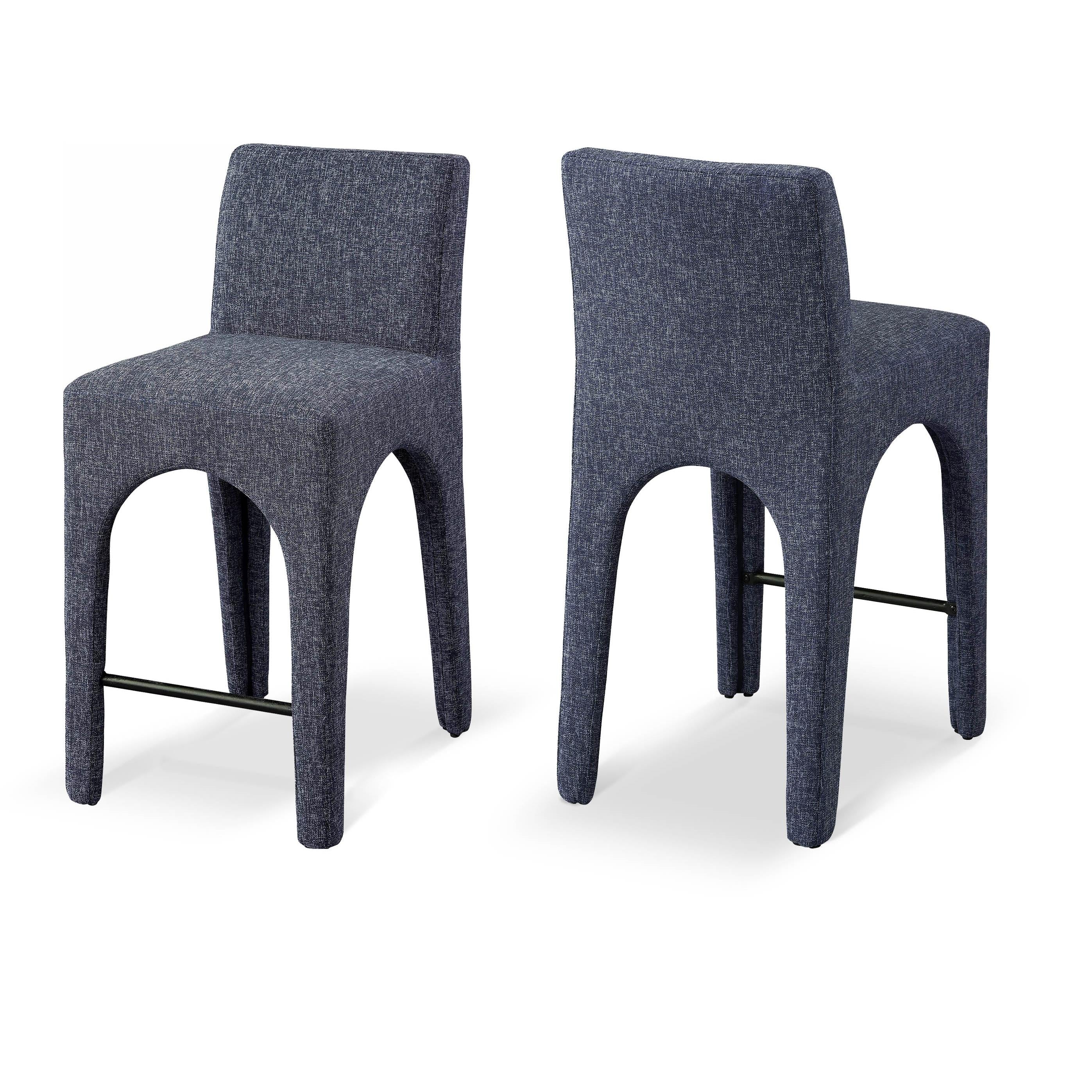 Meridian Gramercy Blue Linen Textured Fabric Stool