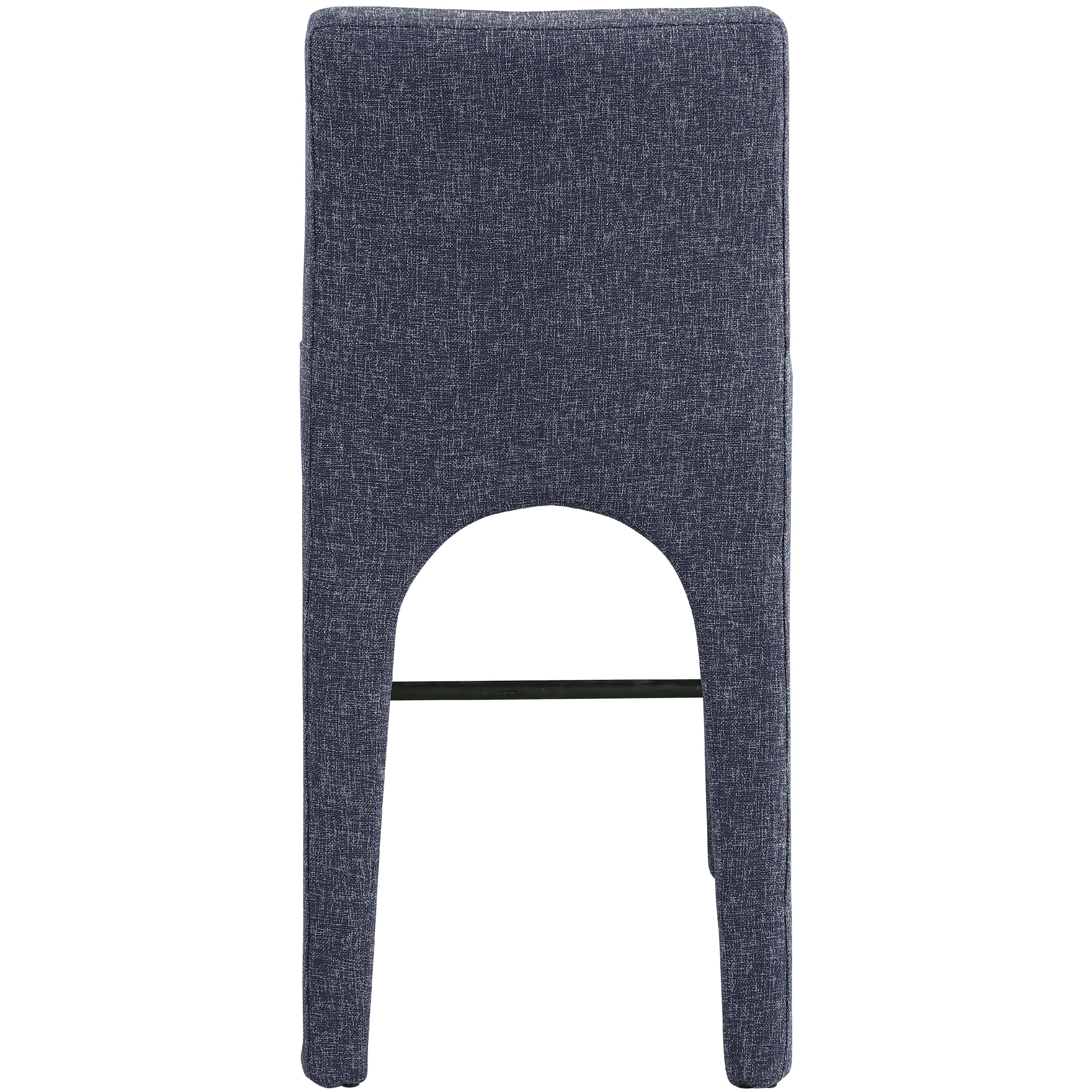 Meridian Gramercy Blue Linen Textured Fabric Stool
