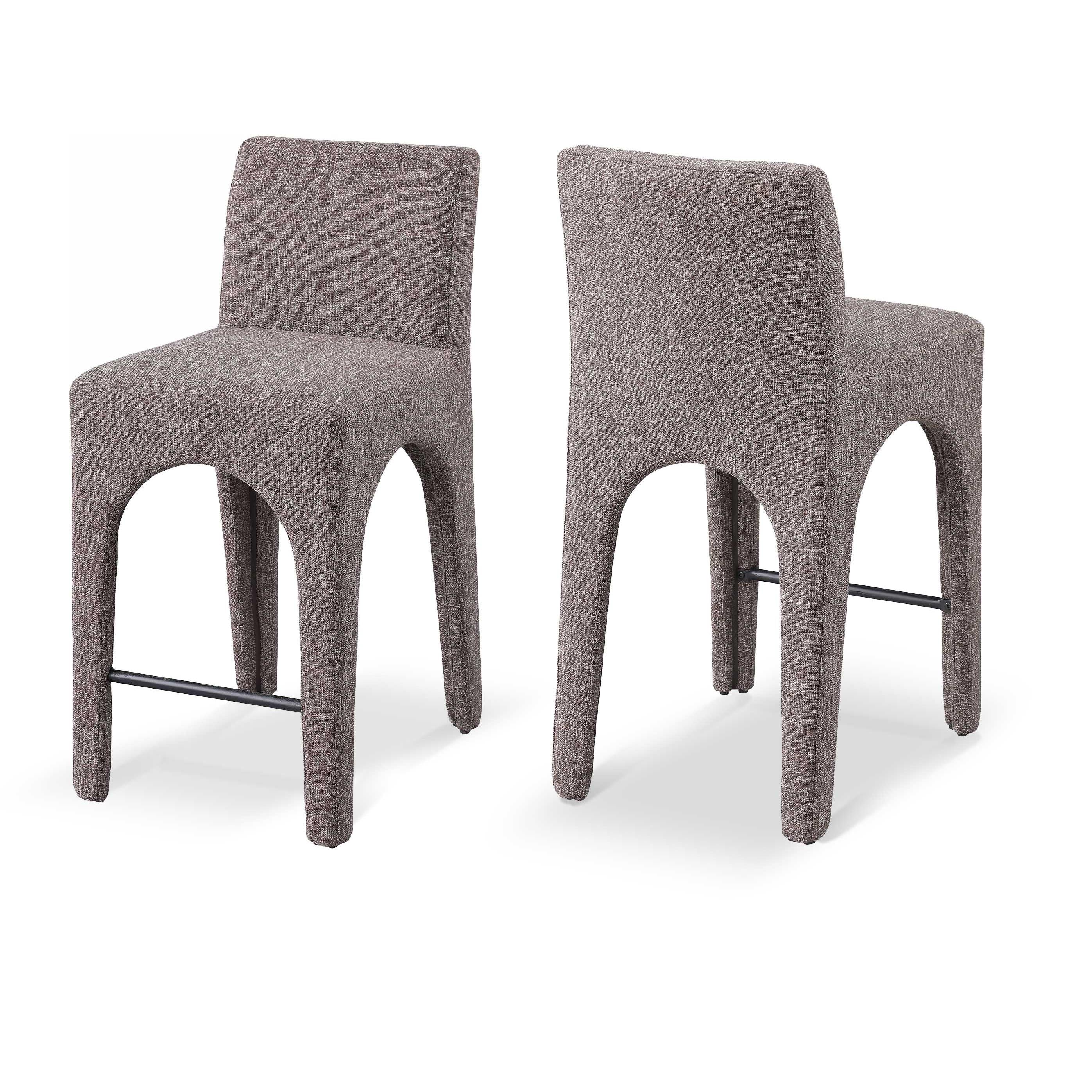 Meridian Gramercy Brown Linen Textured Fabric Stool