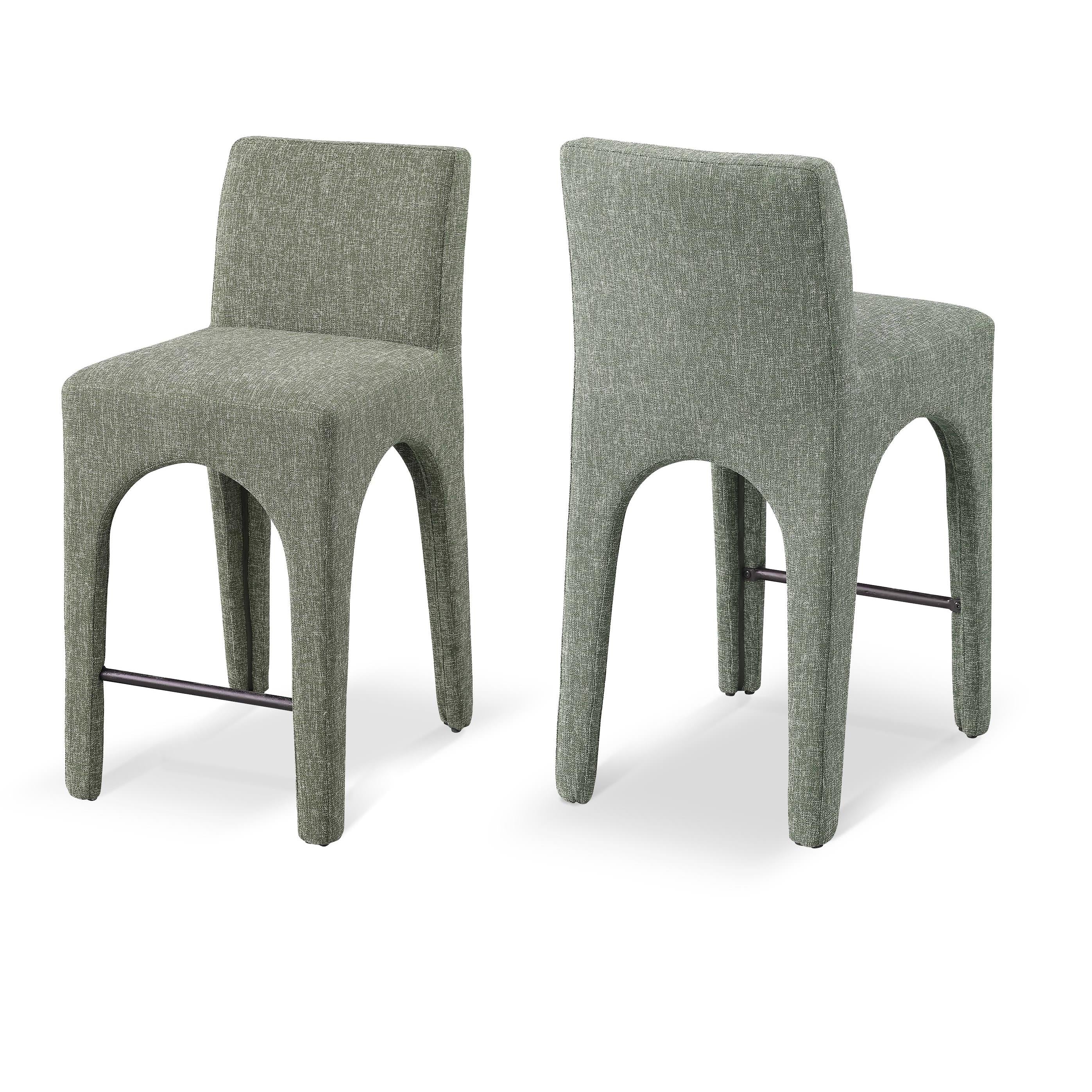 Meridian Gramercy Green Linen Textured Fabric Stool