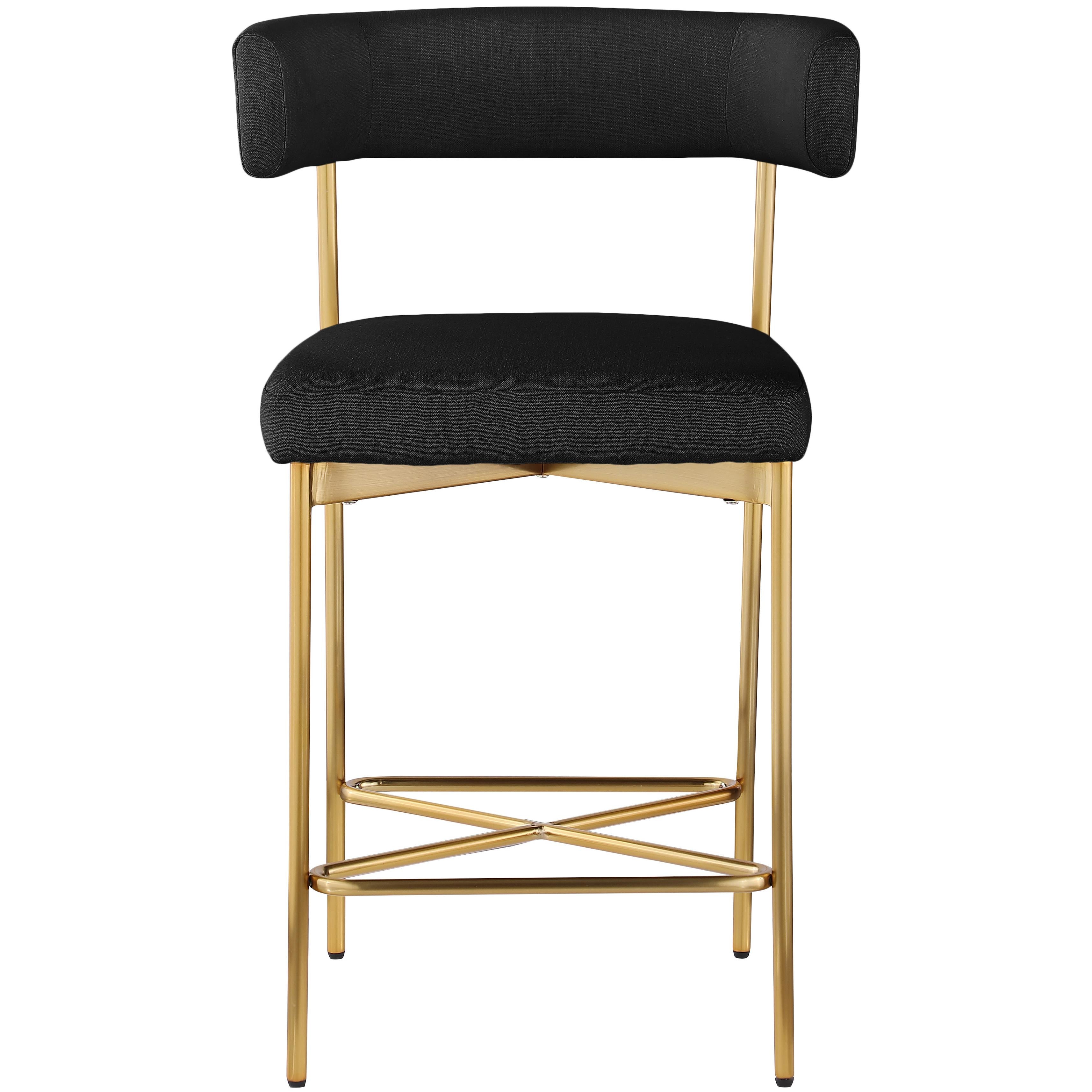Meridian Rivage Black Durable Linen Textured Fabric Stool