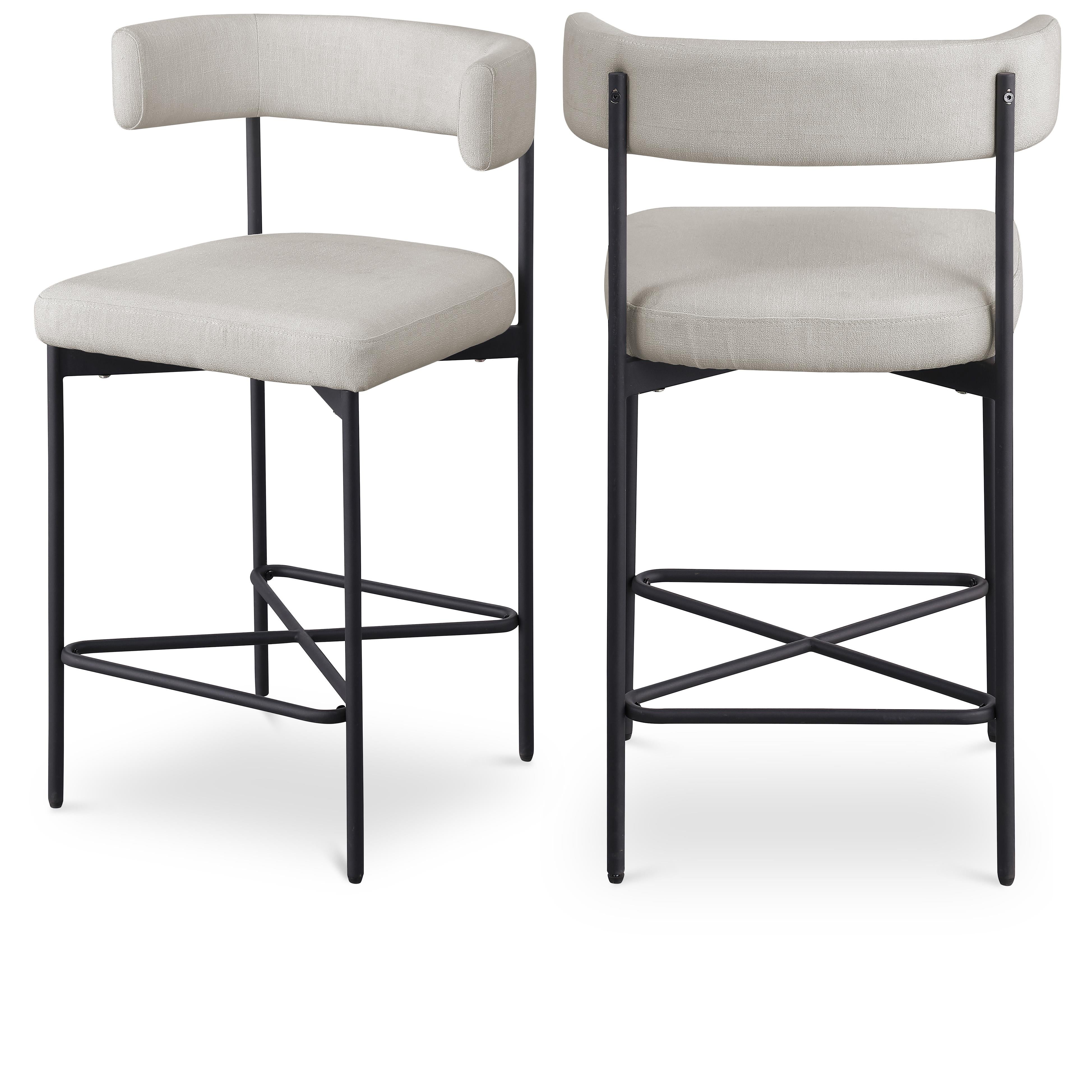 Meridian Rivage Beige Durable Linen Textured Fabric Stool