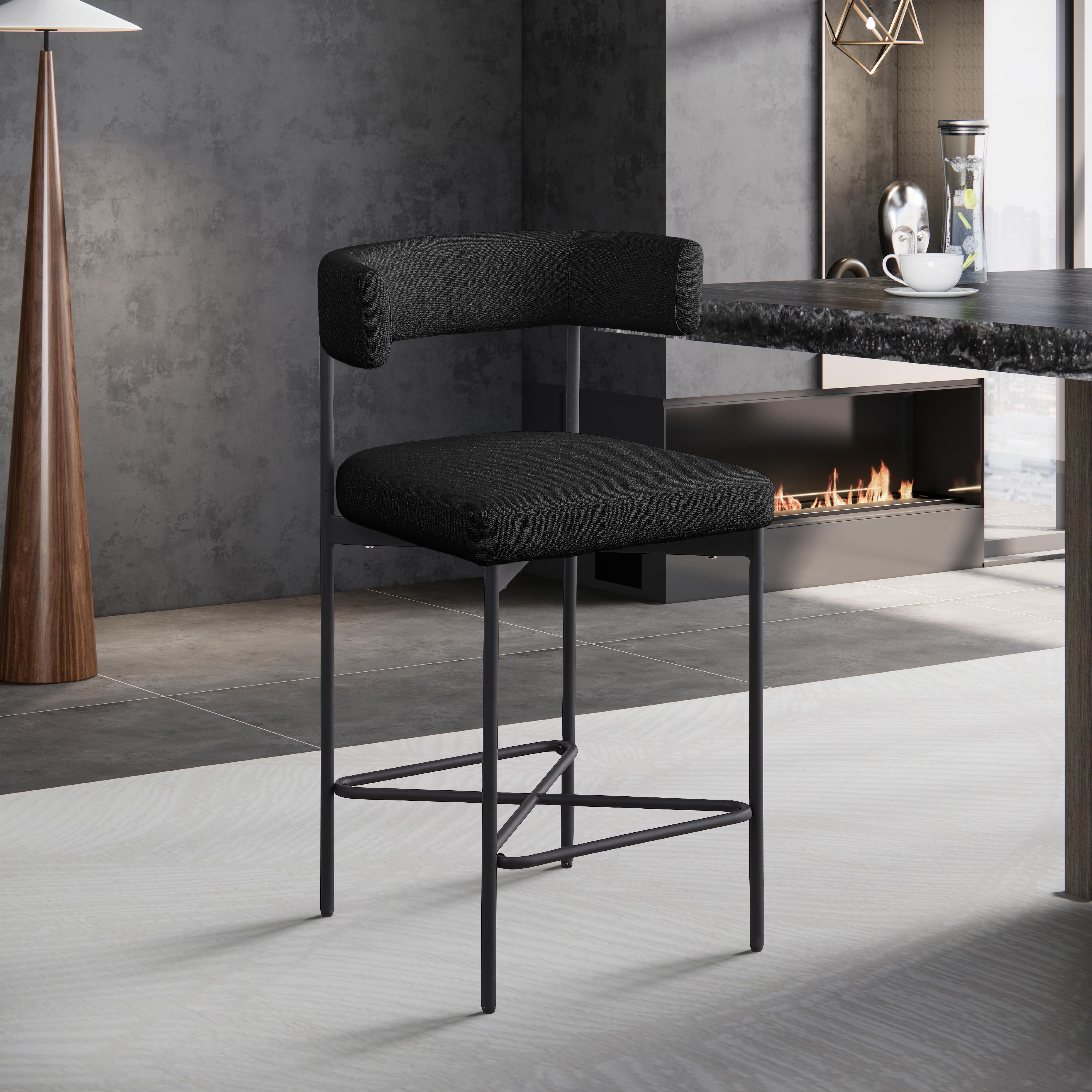 Meridian Rivage Black Durable Linen Textured Fabric Stool