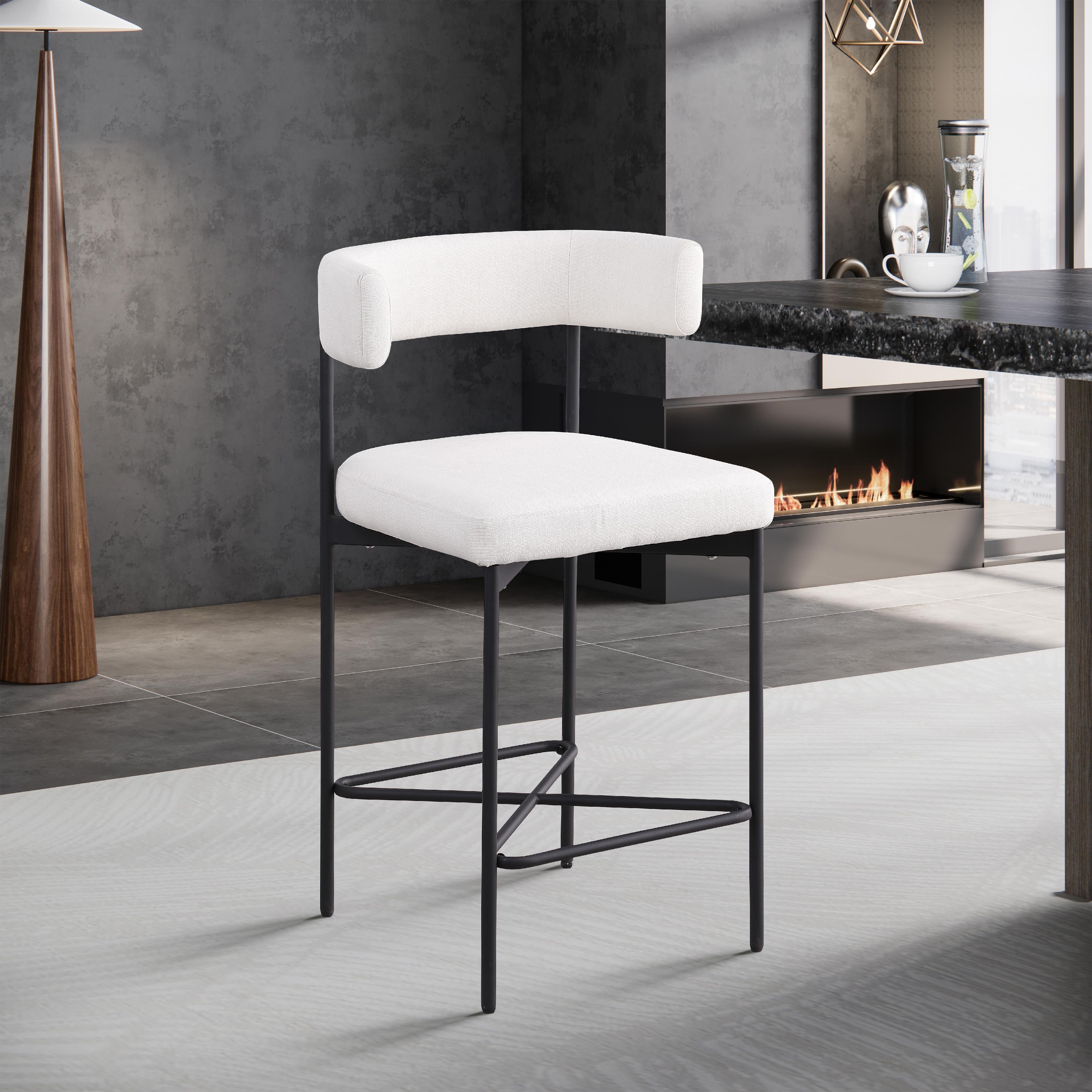 Meridian Rivage Cream Durable Linen Textured Fabric Stool