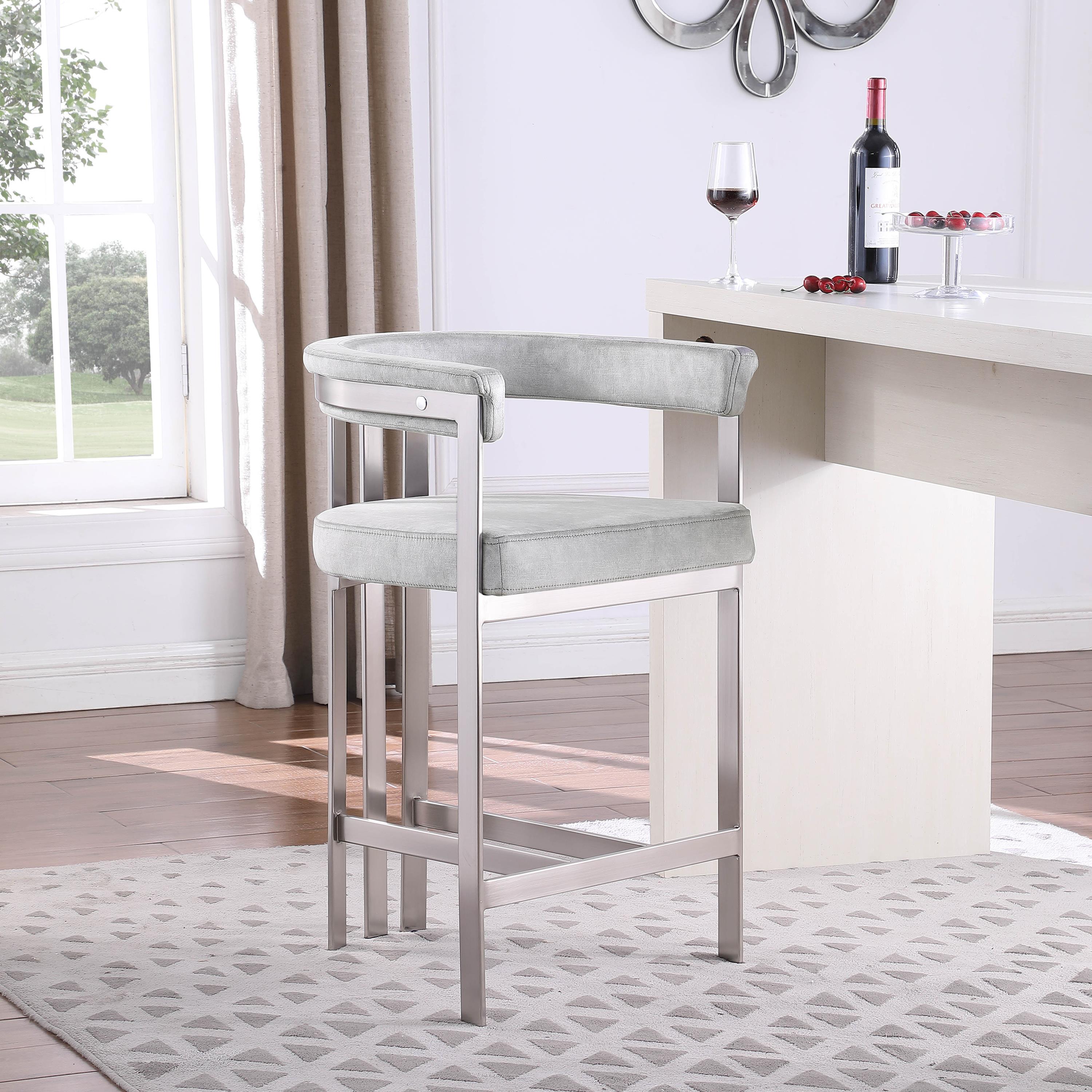 Meridian Marcello Grey Velvet Counter Stool