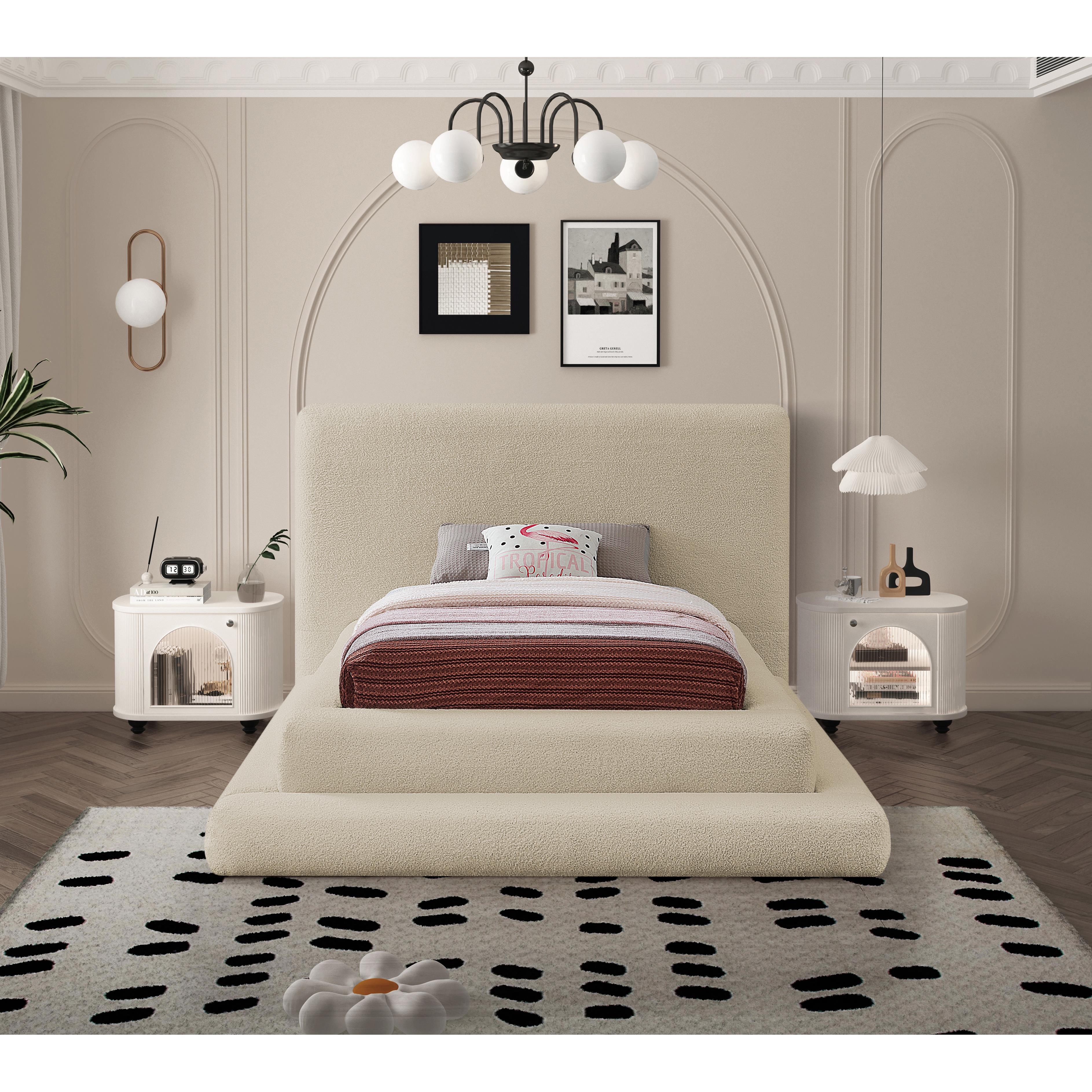 Meridian Dane Beige Teddy Fabric Twin Bed (3 Boxes)