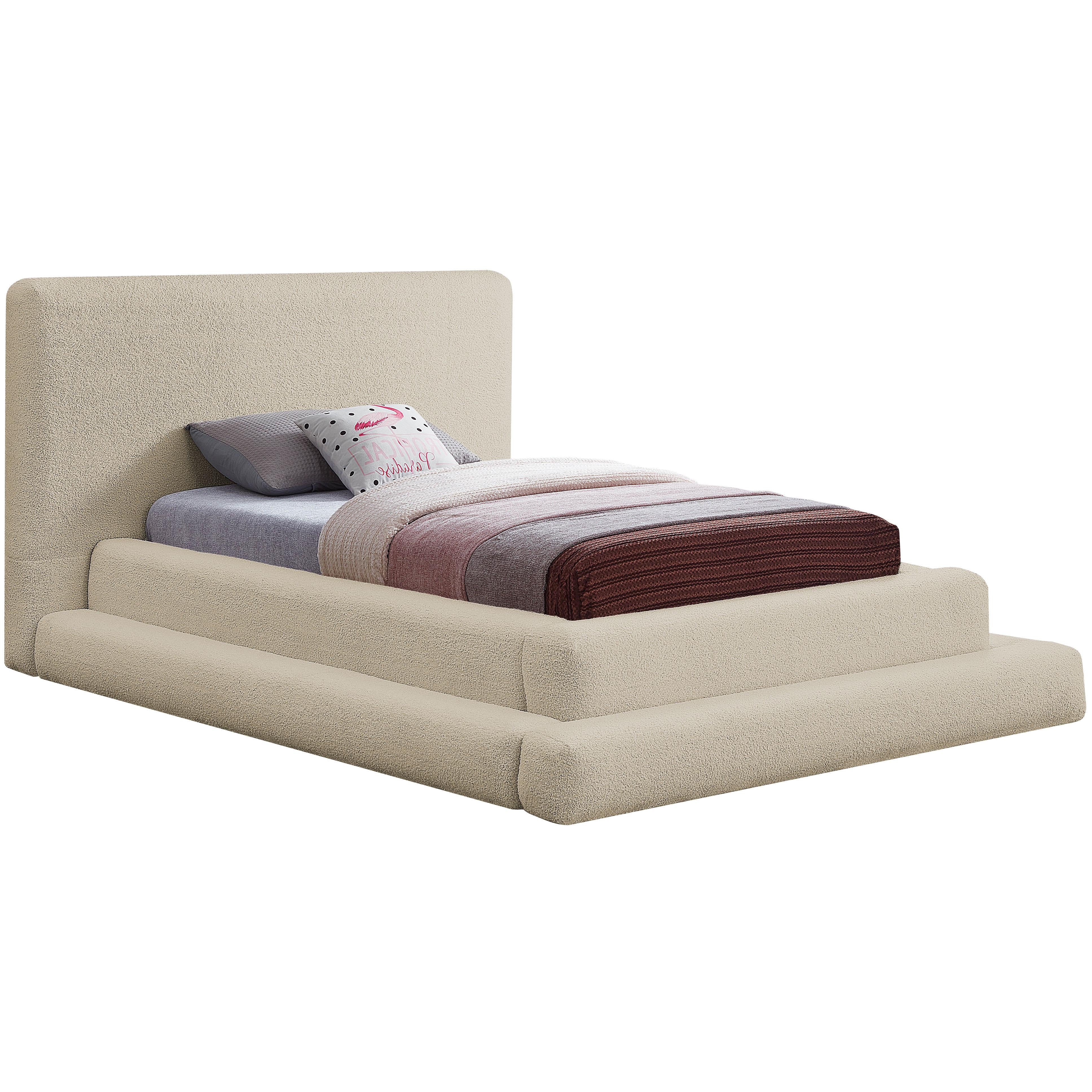 Meridian Dane Beige Teddy Fabric Twin Bed (3 Boxes)