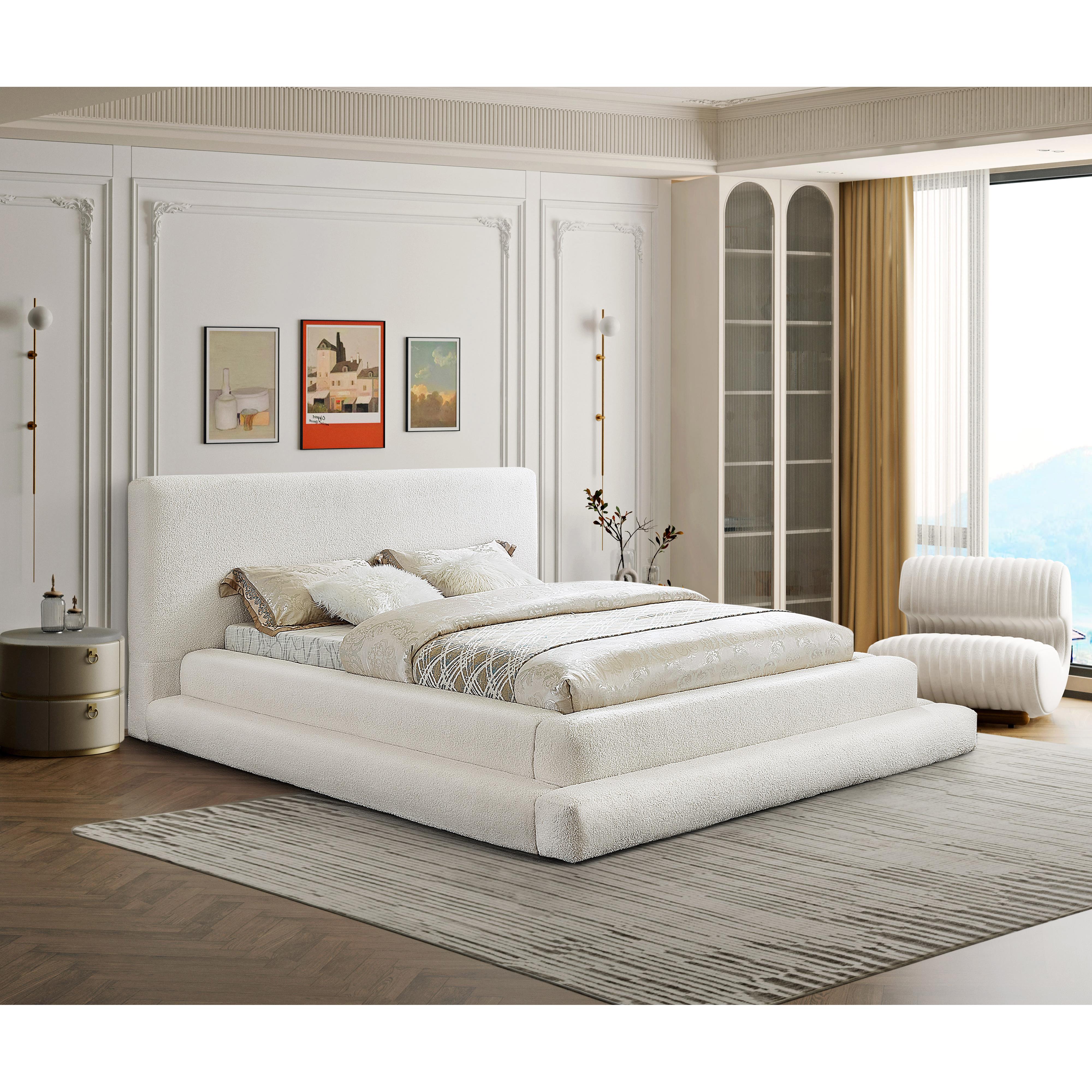 Meridian Dane Cream Teddy Fabric King Bed (3 Boxes)