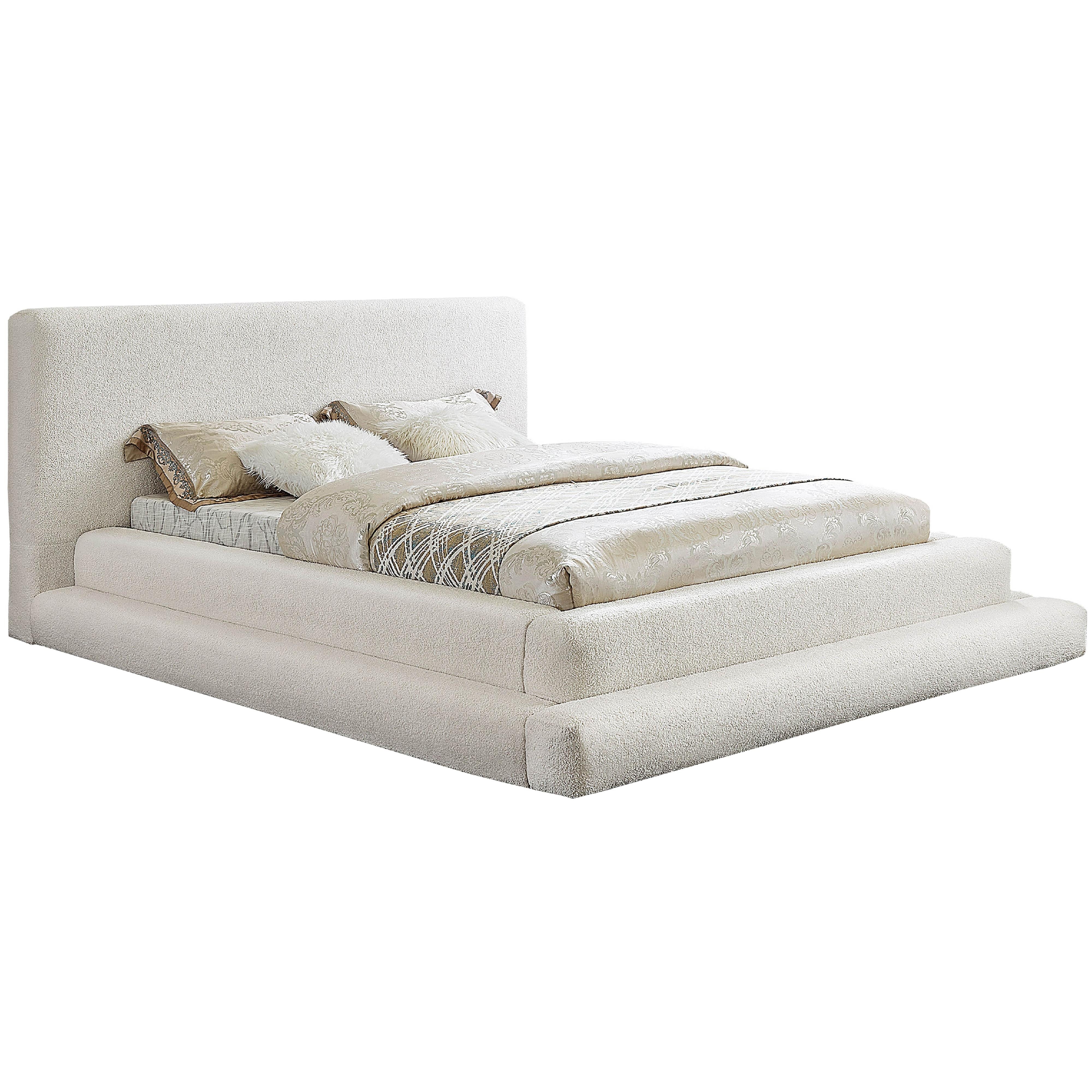 Meridian Dane Cream Teddy Fabric Queen Bed (3 Boxes)