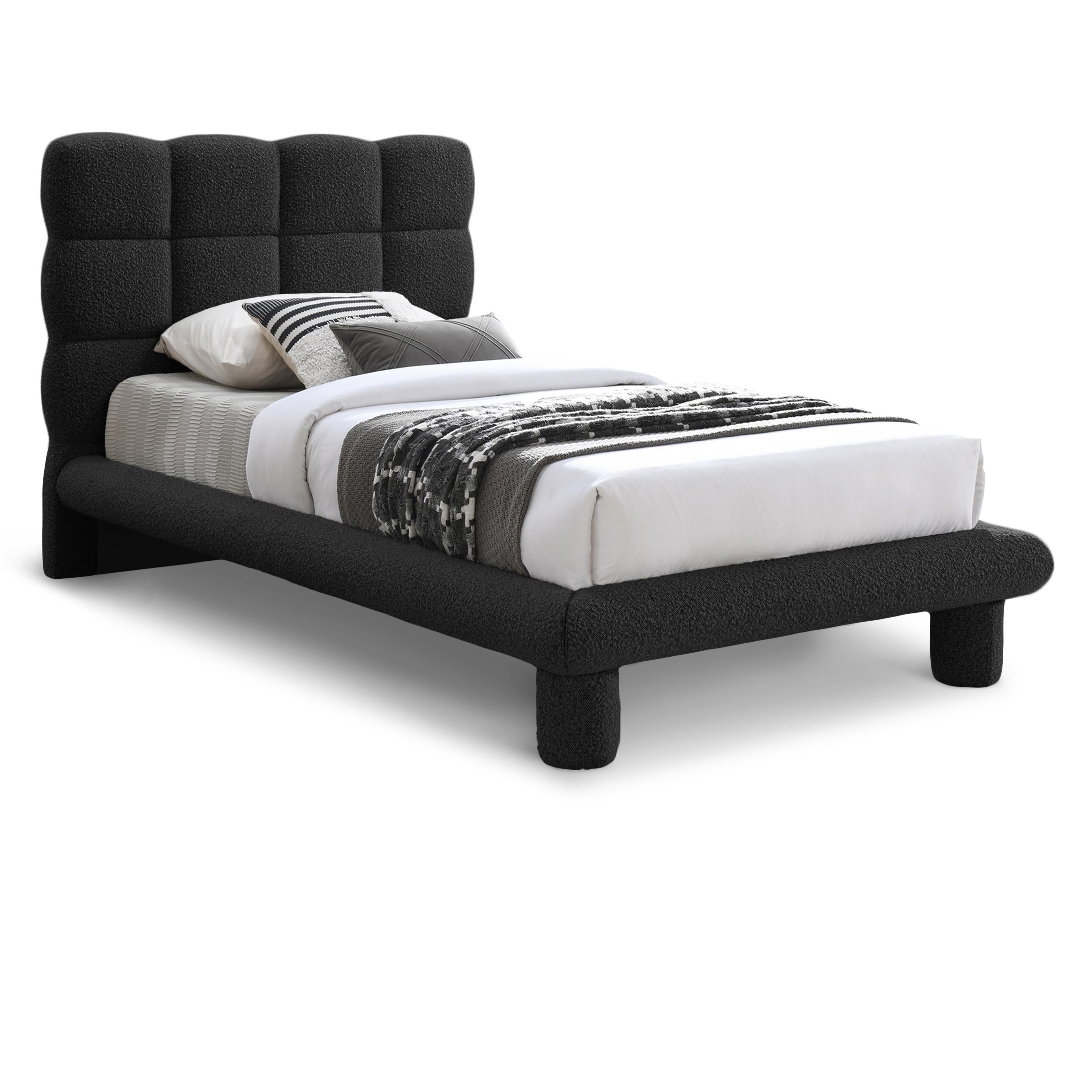Meridian Deco Black Boucle Fabric Twin Bed (3 Boxes)
