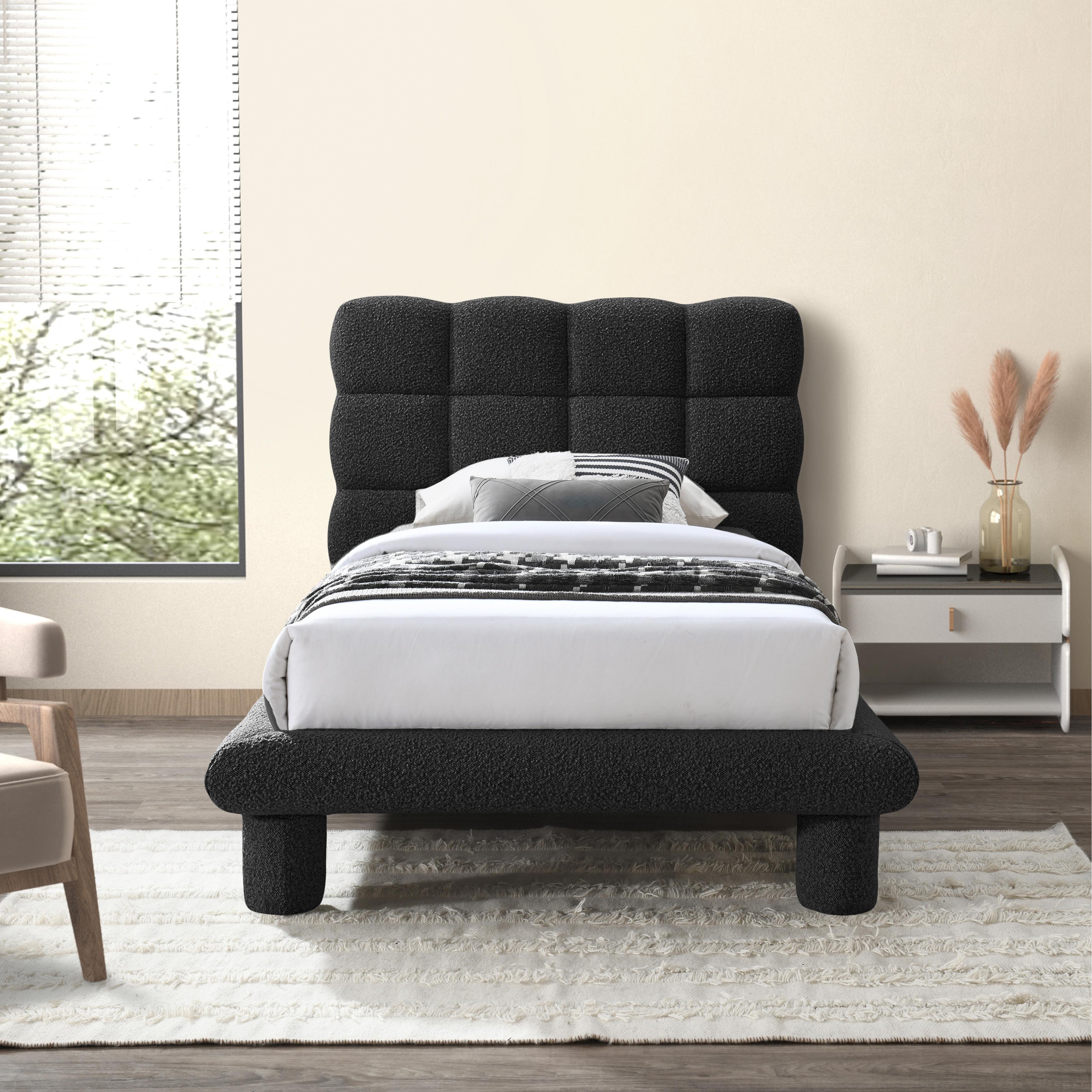 Meridian Deco Black Boucle Fabric Twin Bed (3 Boxes)