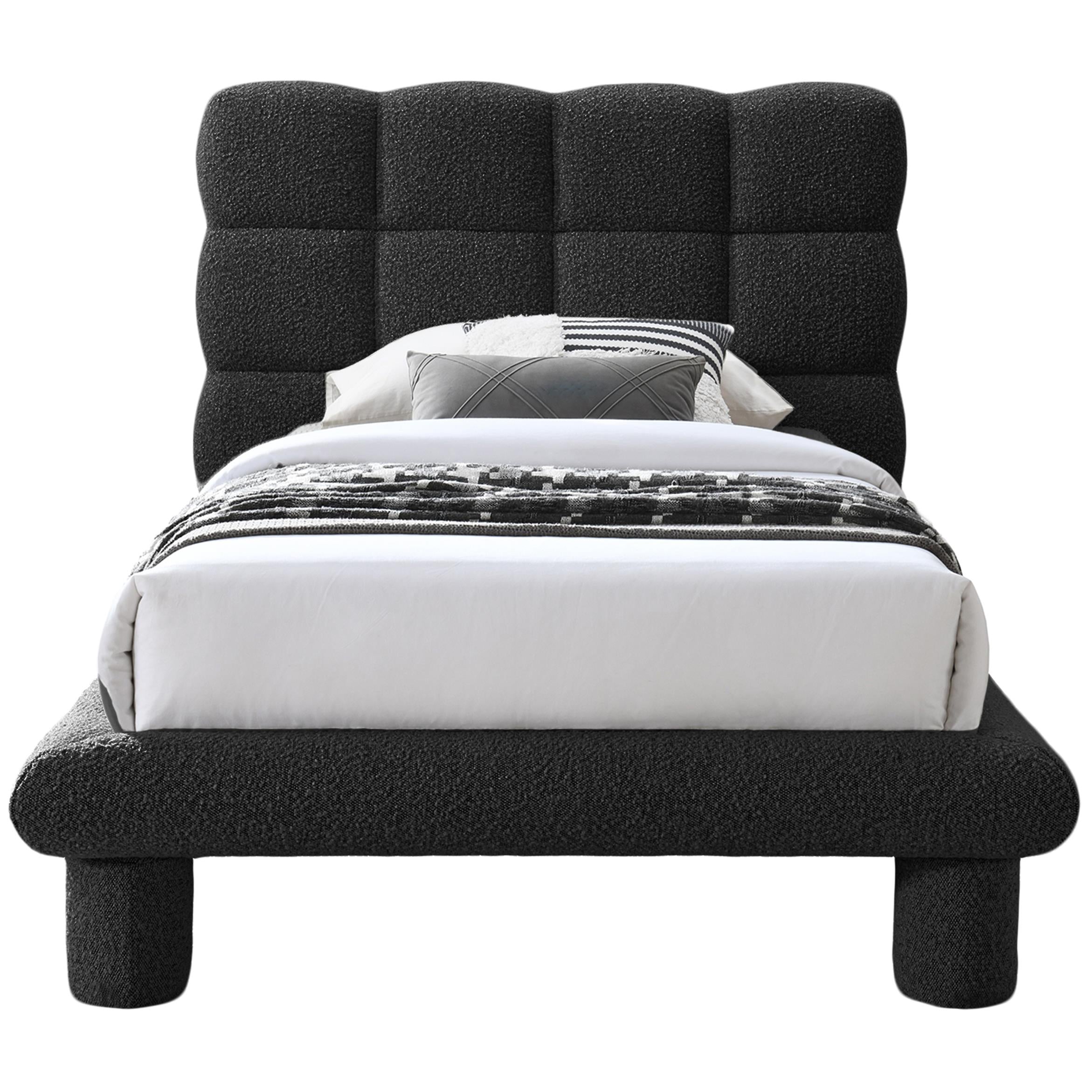 Meridian Deco Black Boucle Fabric Twin Bed (3 Boxes)