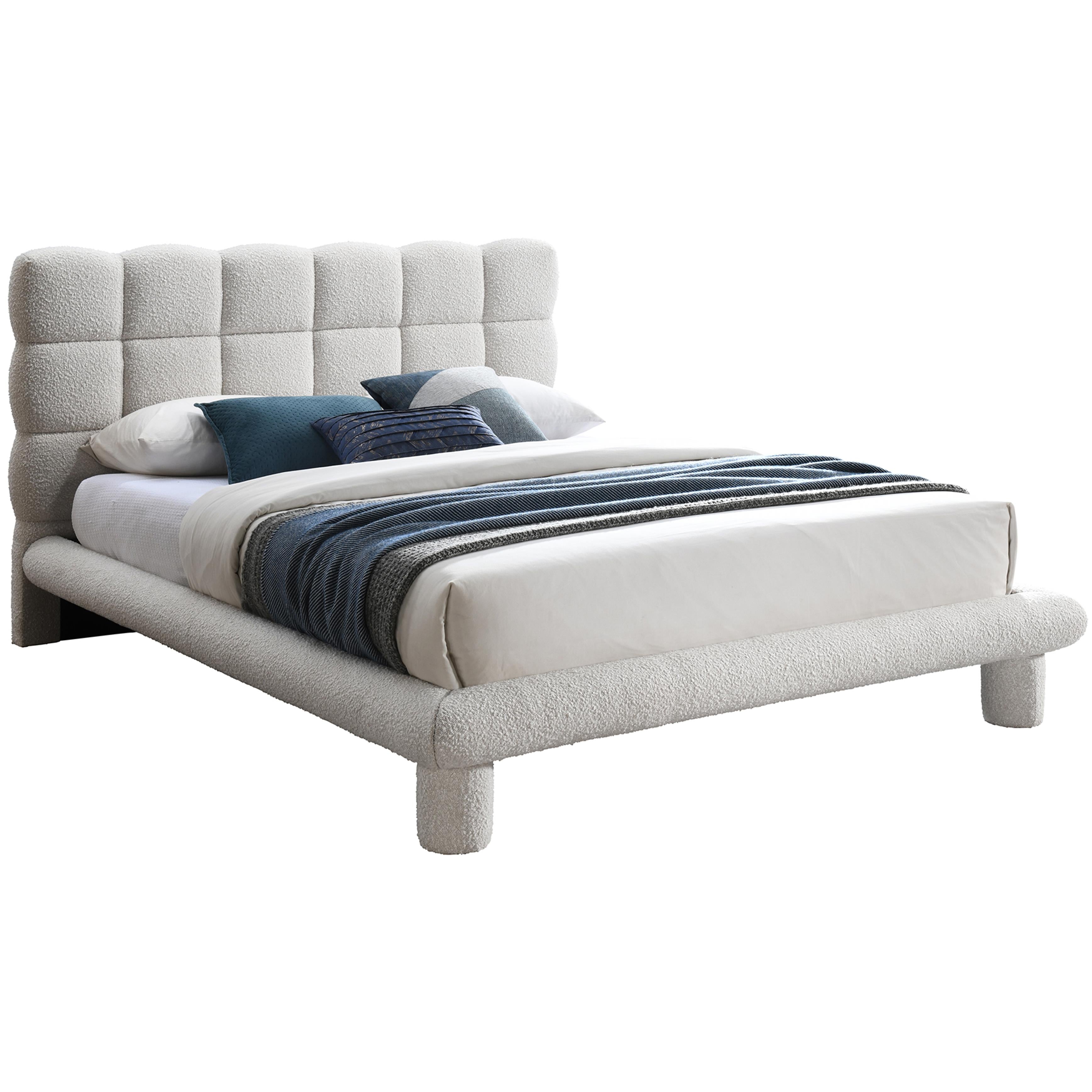 Meridian Deco Cream Boucle Fabric Full Bed (3 Boxes)