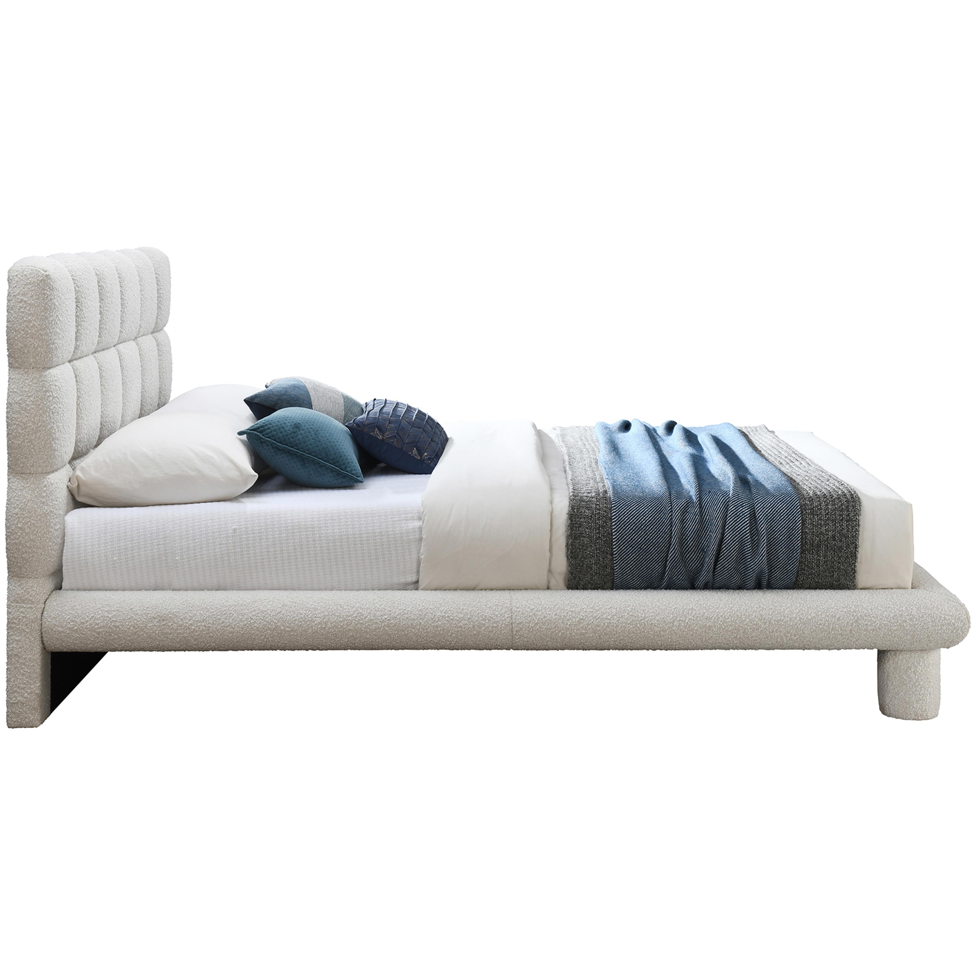 Meridian Deco Cream Boucle Fabric King Bed (3 Boxes)