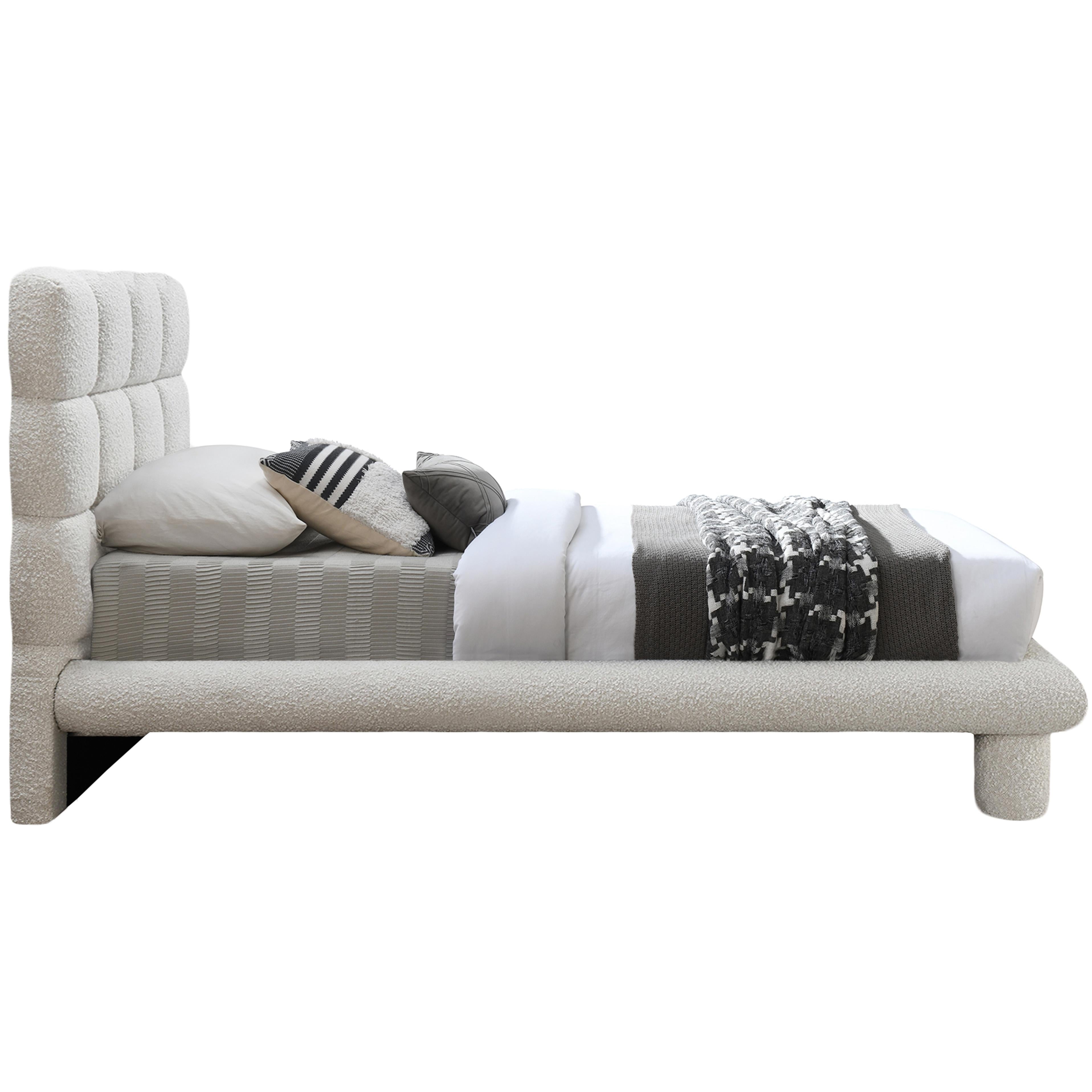 Meridian Deco Cream Boucle Fabric Twin Bed (3 Boxes)