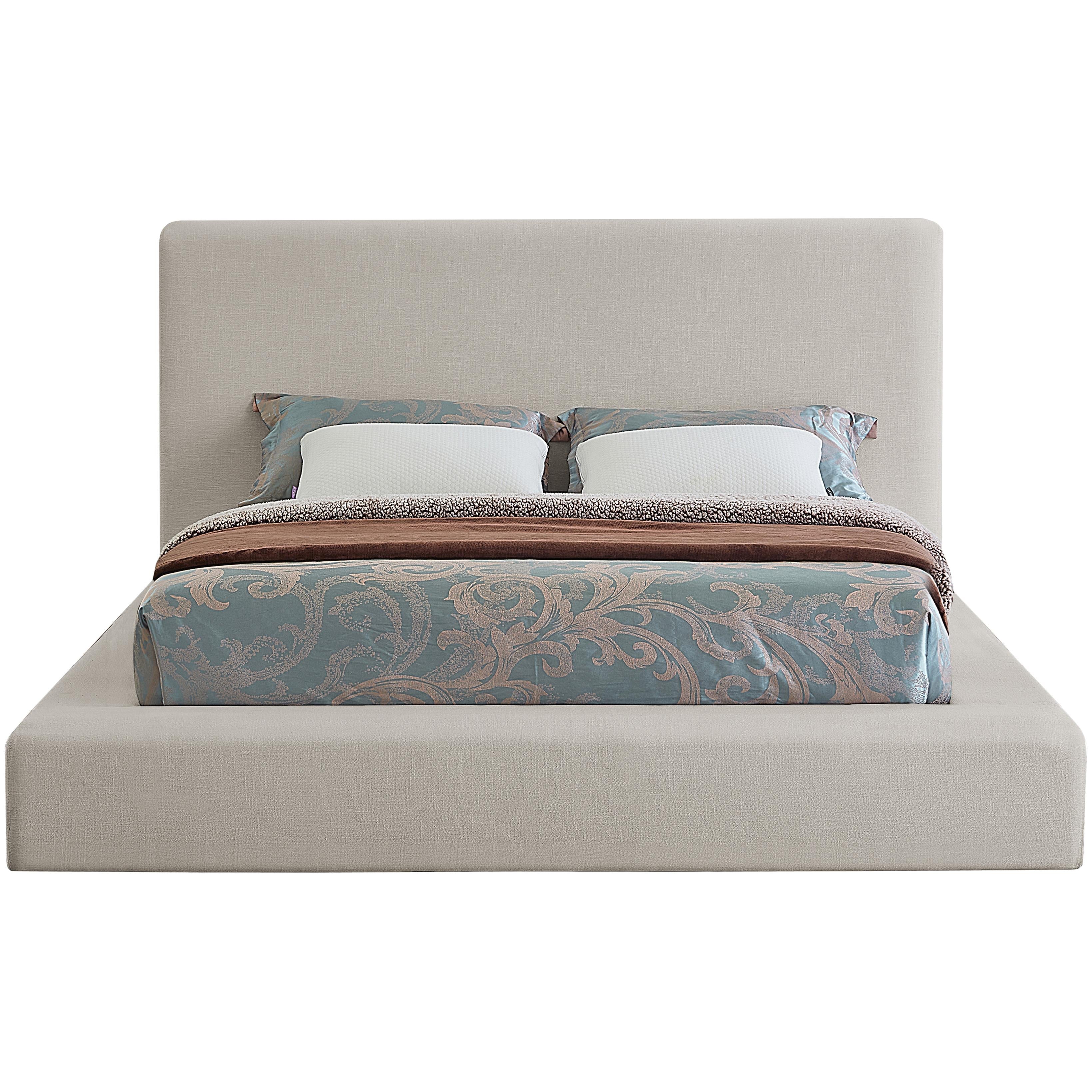 Meridian Devin Beige Linen Textured Fabric Full Bed