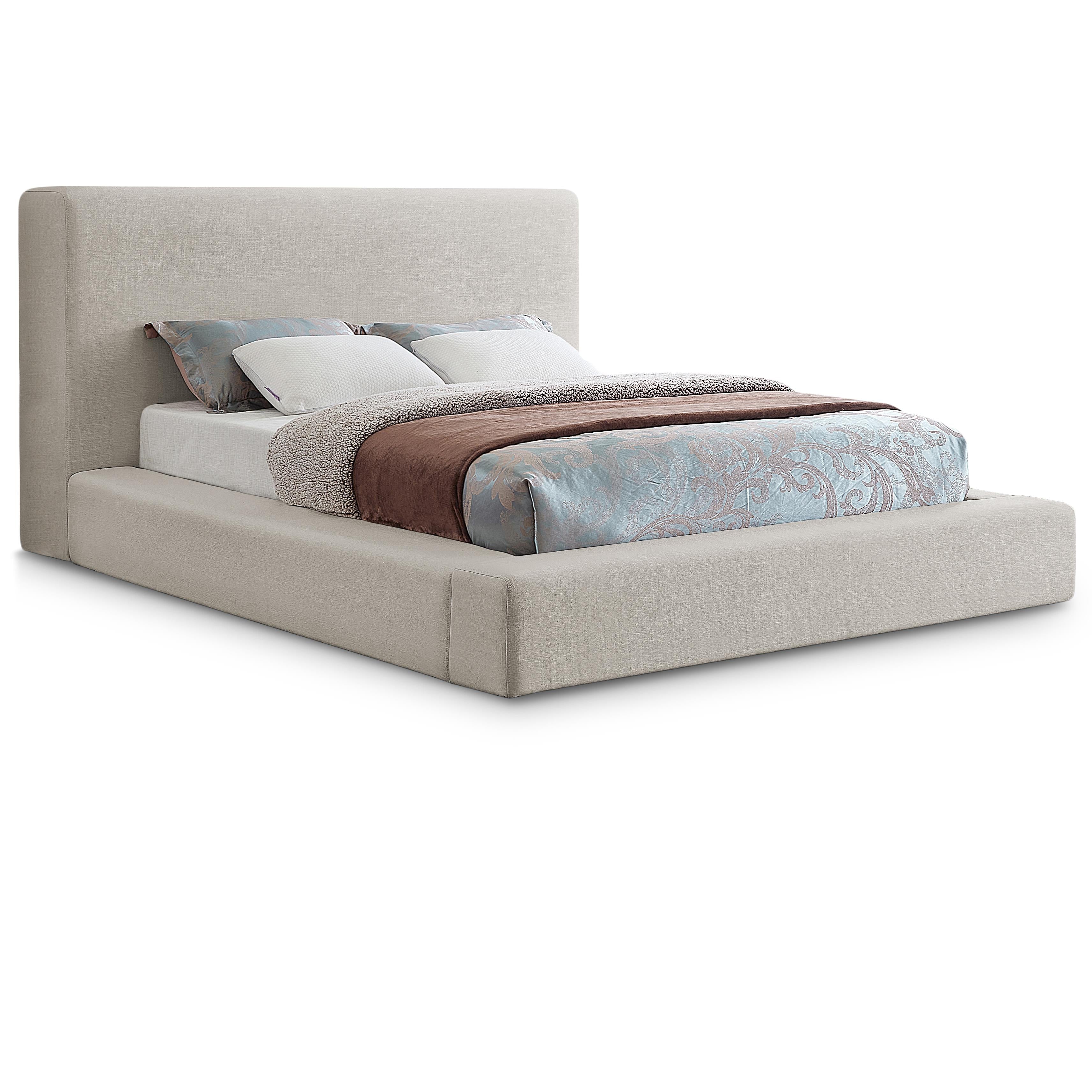 Meridian Devin Beige Linen Textured Fabric King Bed