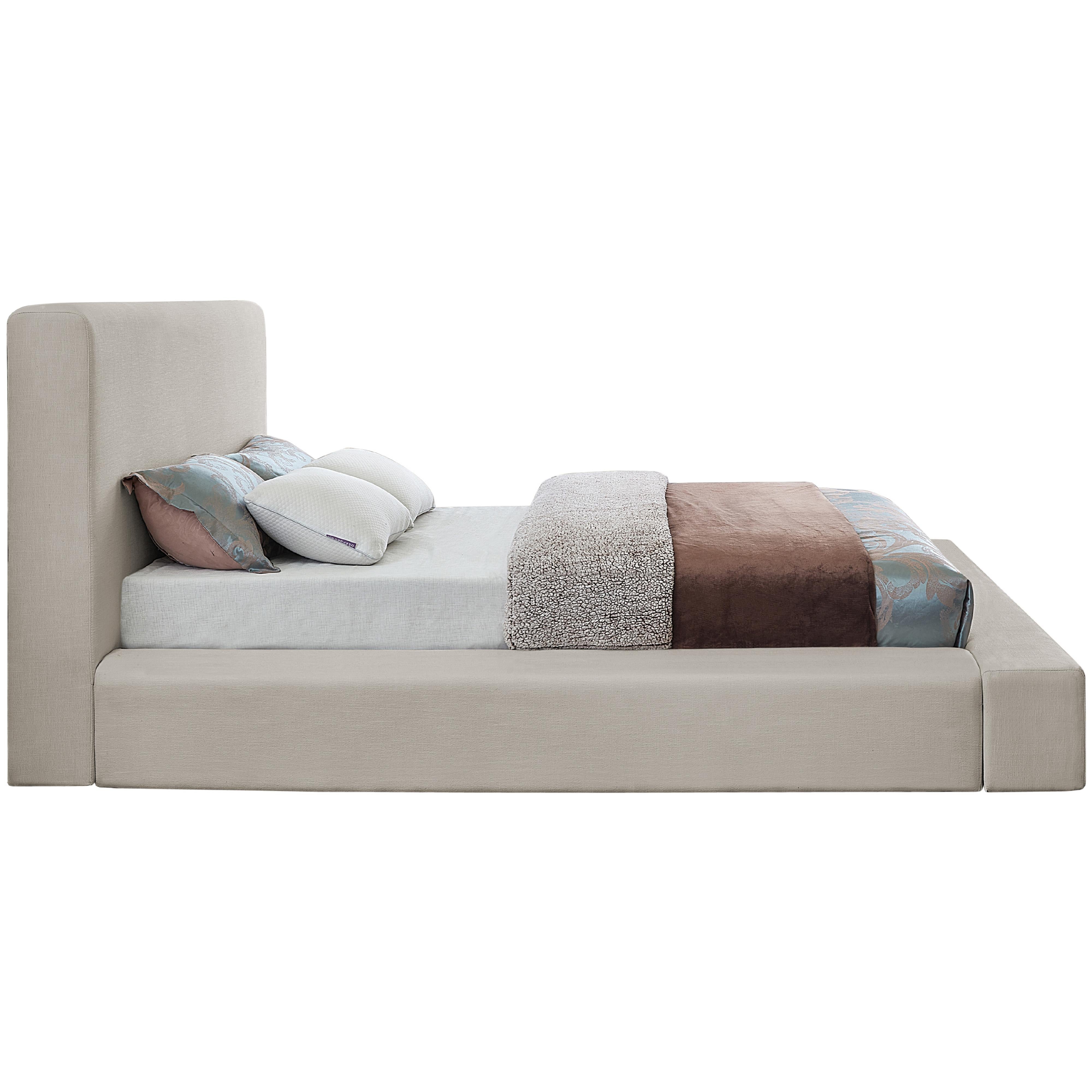 Meridian Devin Beige Linen Textured Fabric Queen Bed