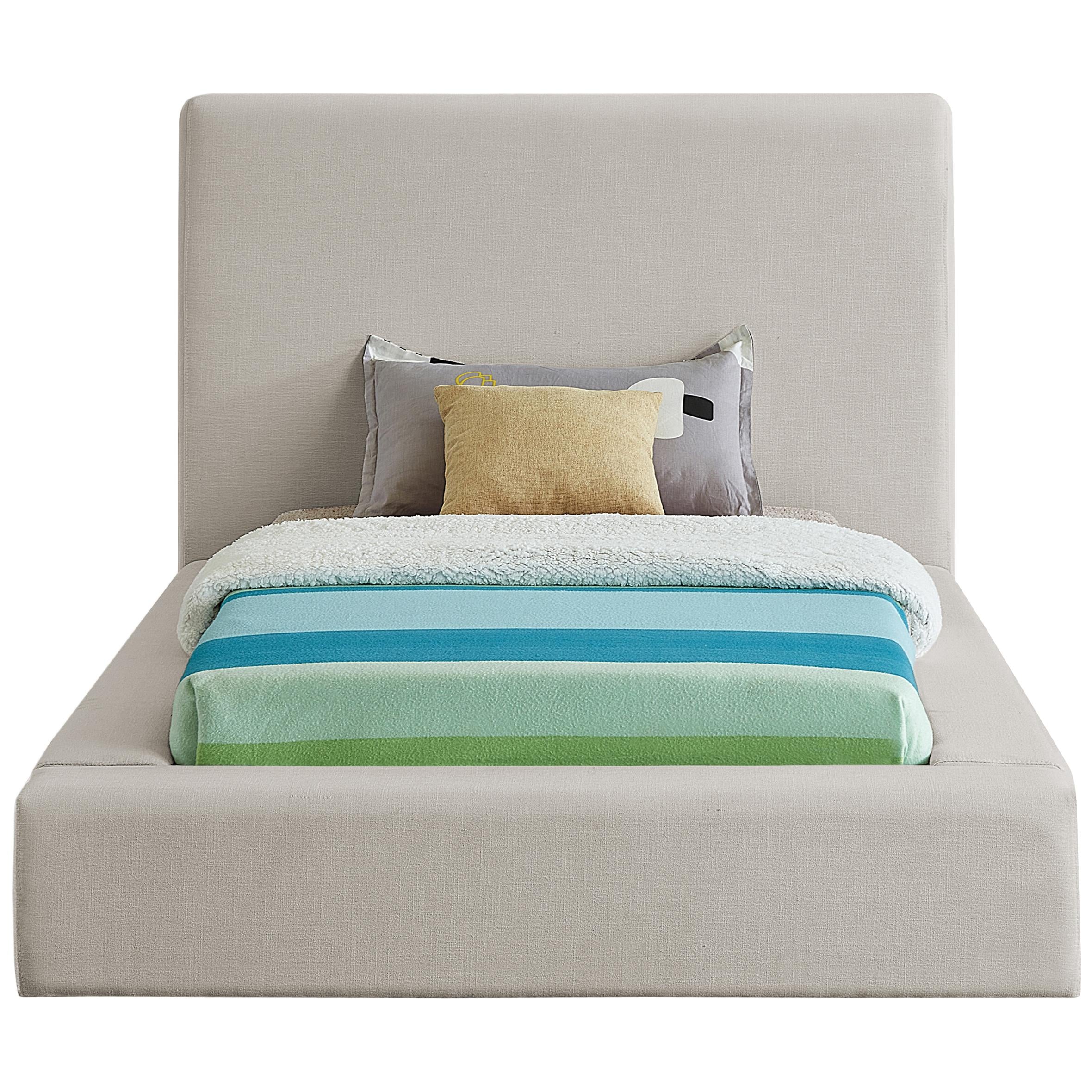 Meridian Devin Beige Linen Textured Fabric Twin Bed