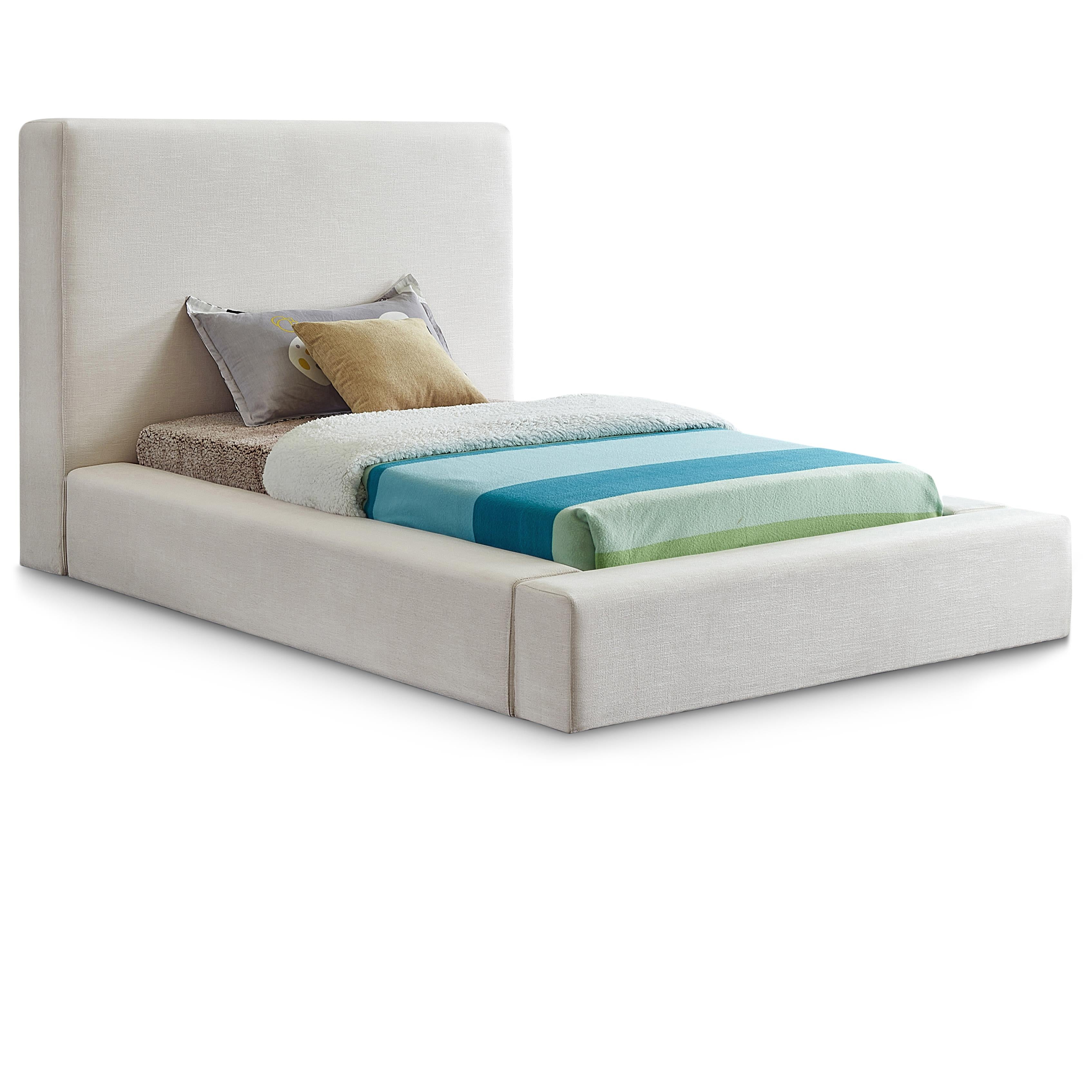 Meridian Devin Cream Linen Textured Fabric Twin Bed