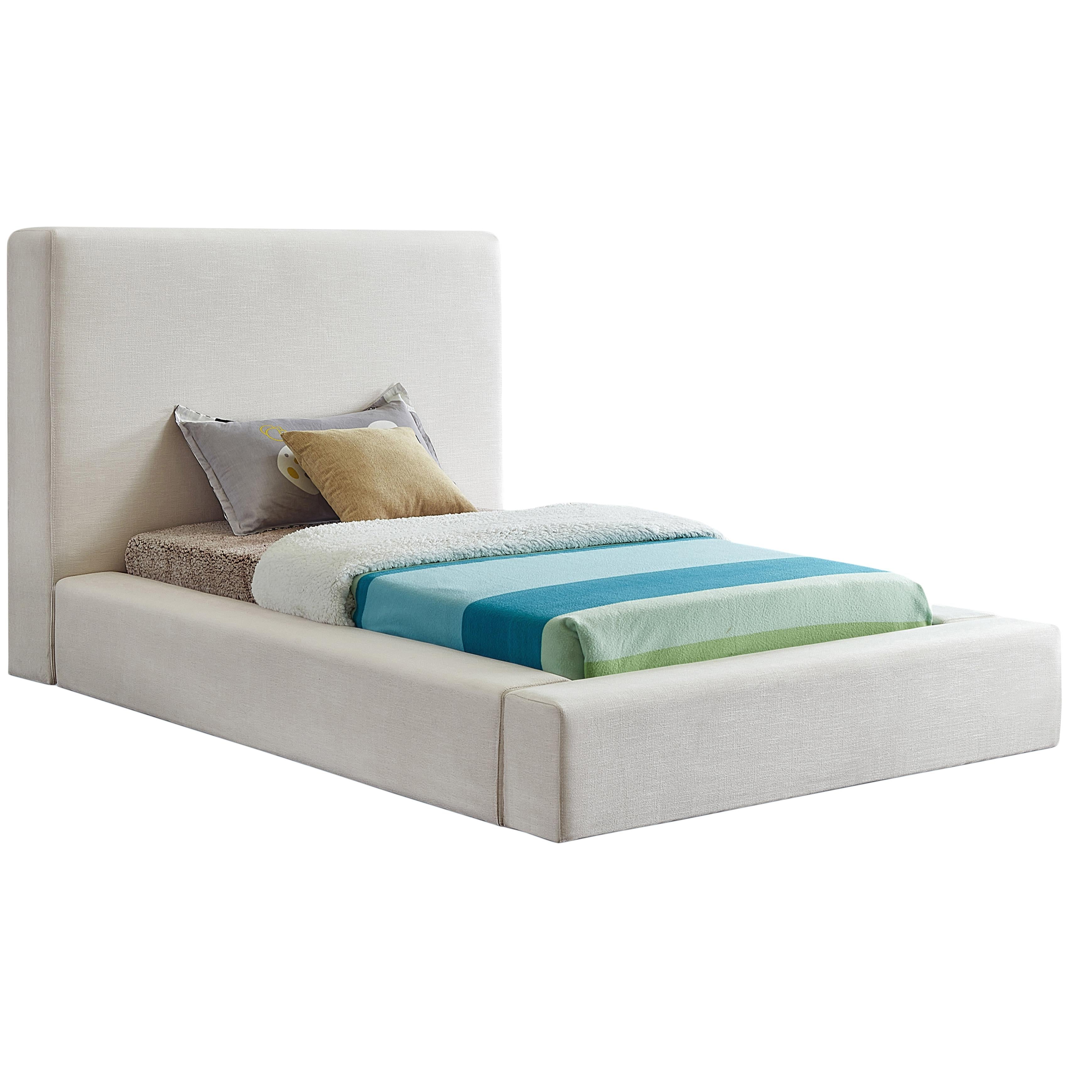 Meridian Devin Cream Linen Textured Fabric Twin Bed
