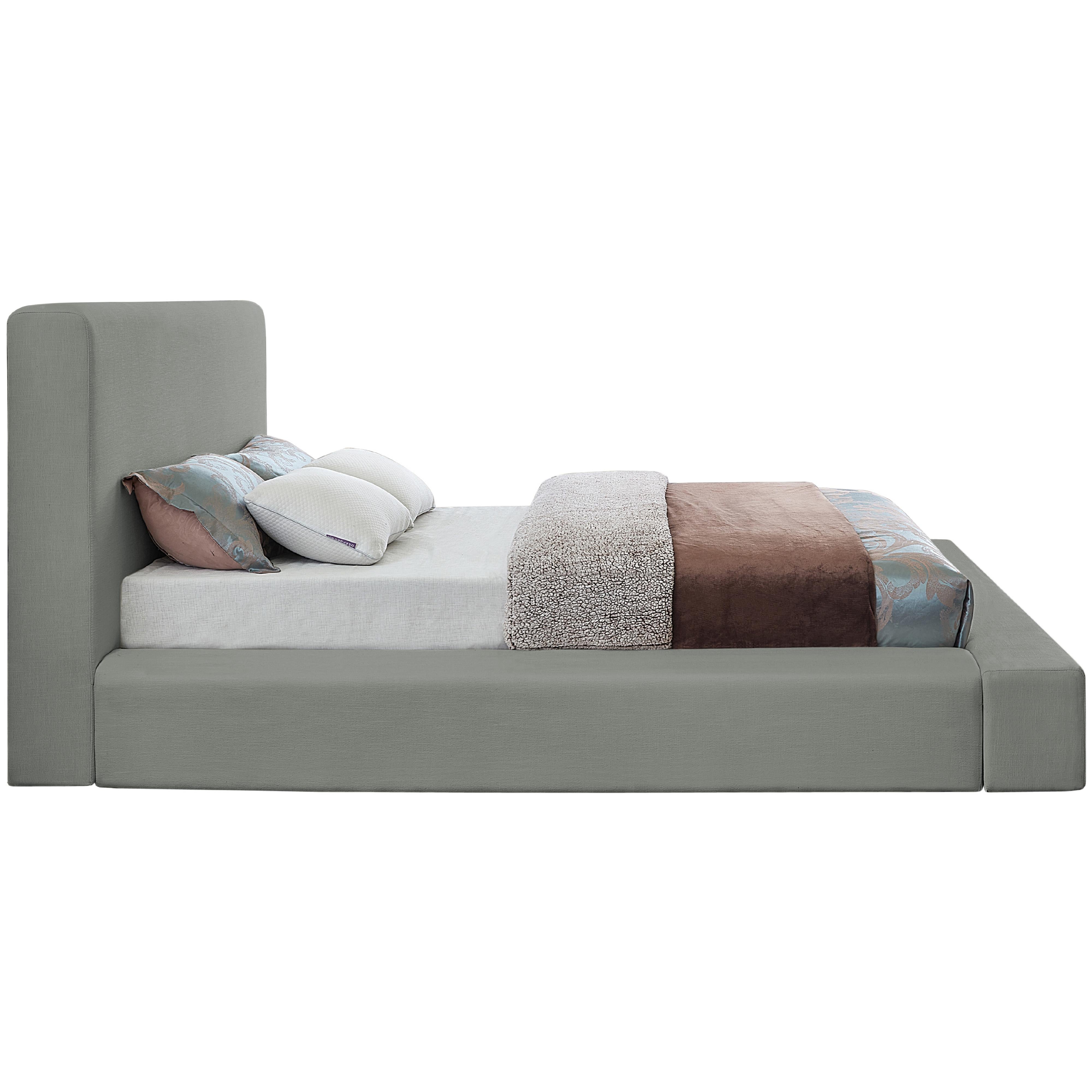 Meridian Devin Grey Linen Textured Fabric King Bed