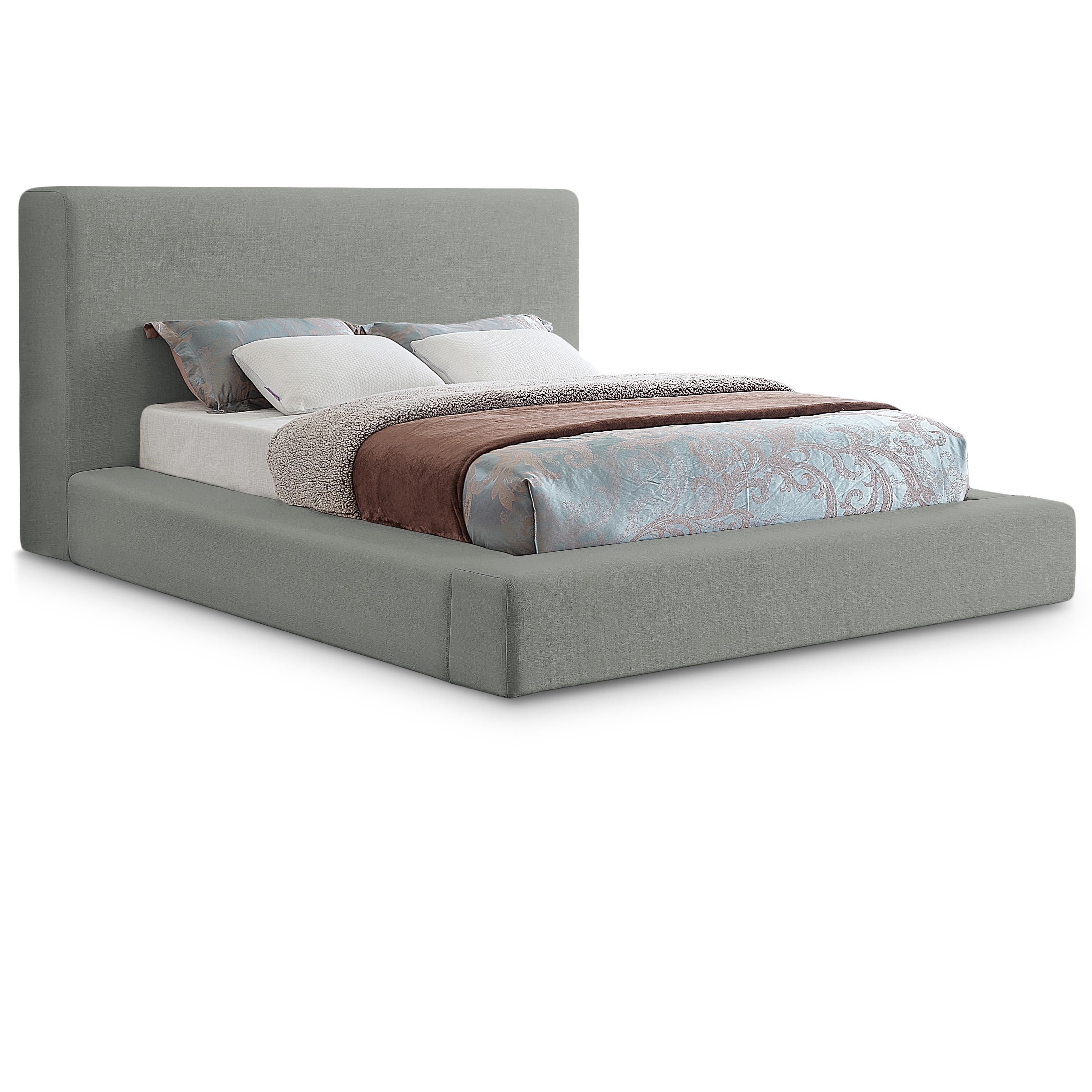 Meridian Devin Grey Linen Textured Fabric Queen Bed