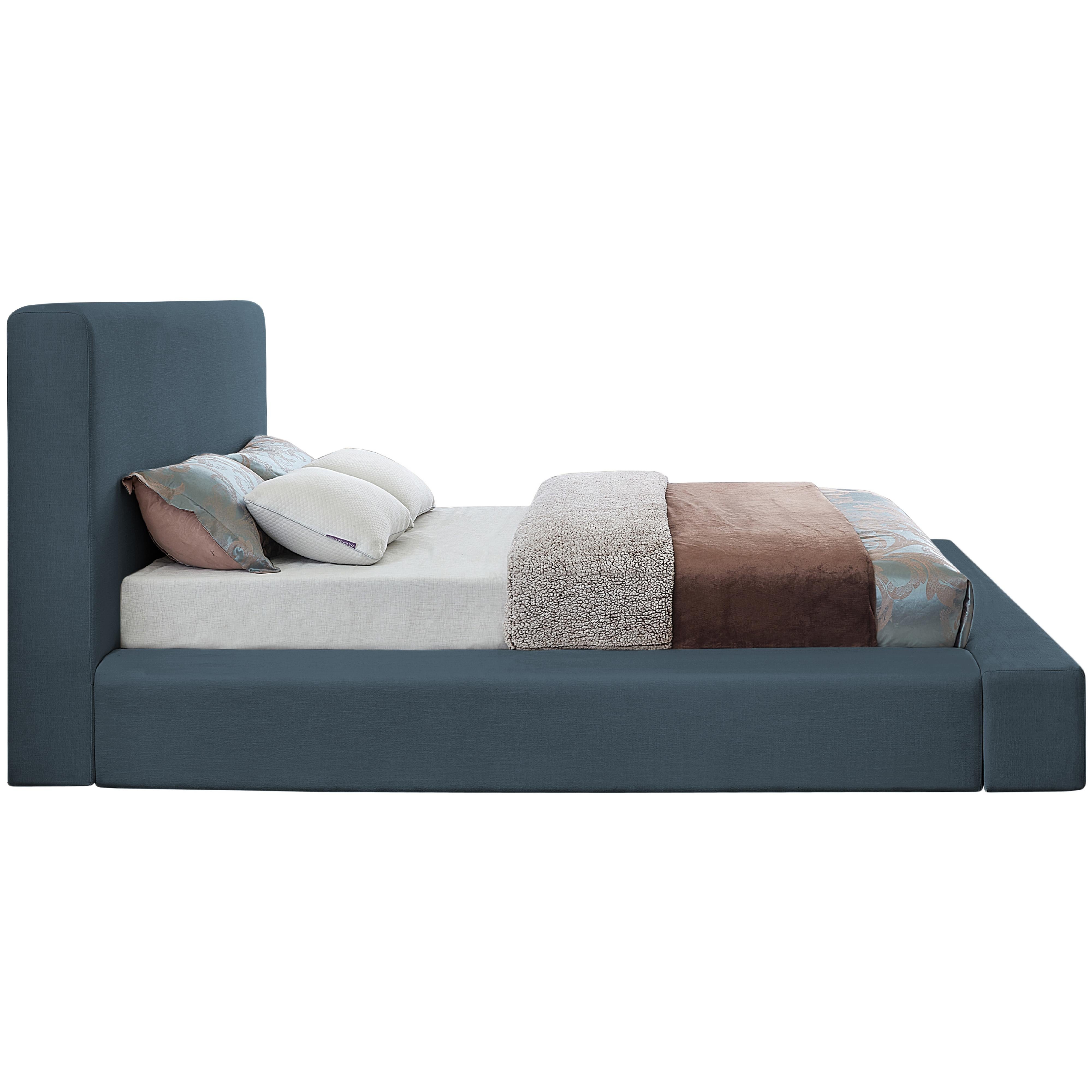 Meridian Devin Navy Linen Textured Fabric King Bed