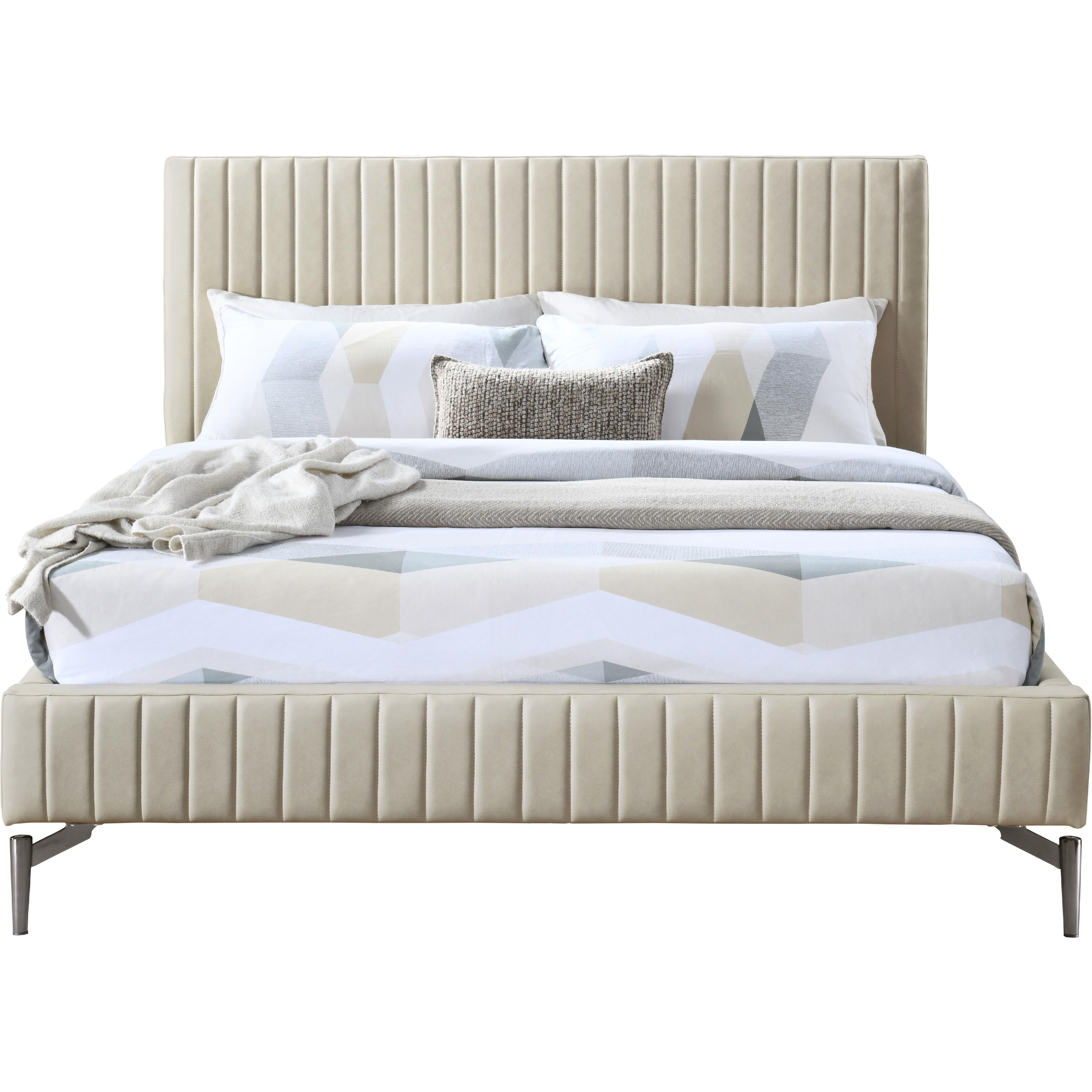 Meridian Gallo Beige Vegan Leather Queen Bed