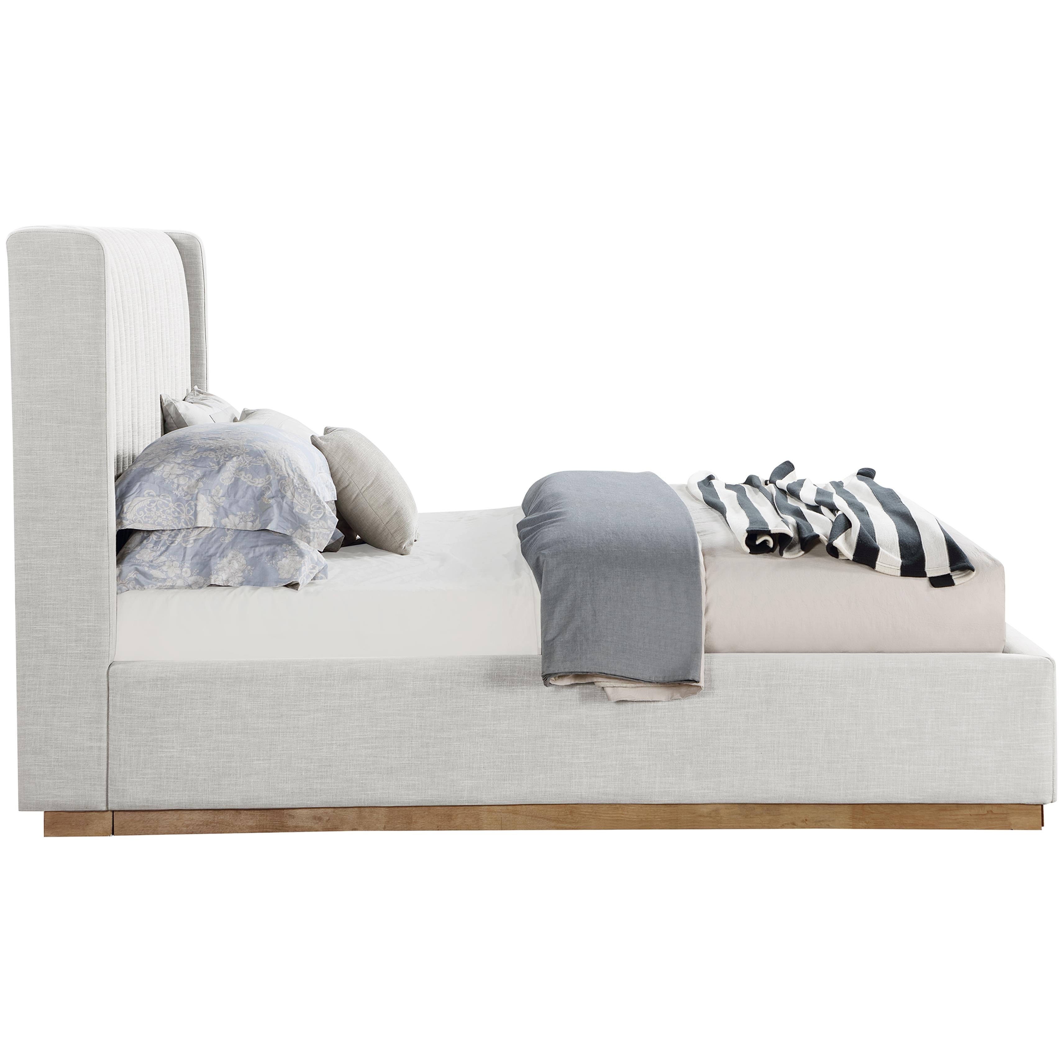 Meridian Logan Cream Linen Textured Fabric King Bed