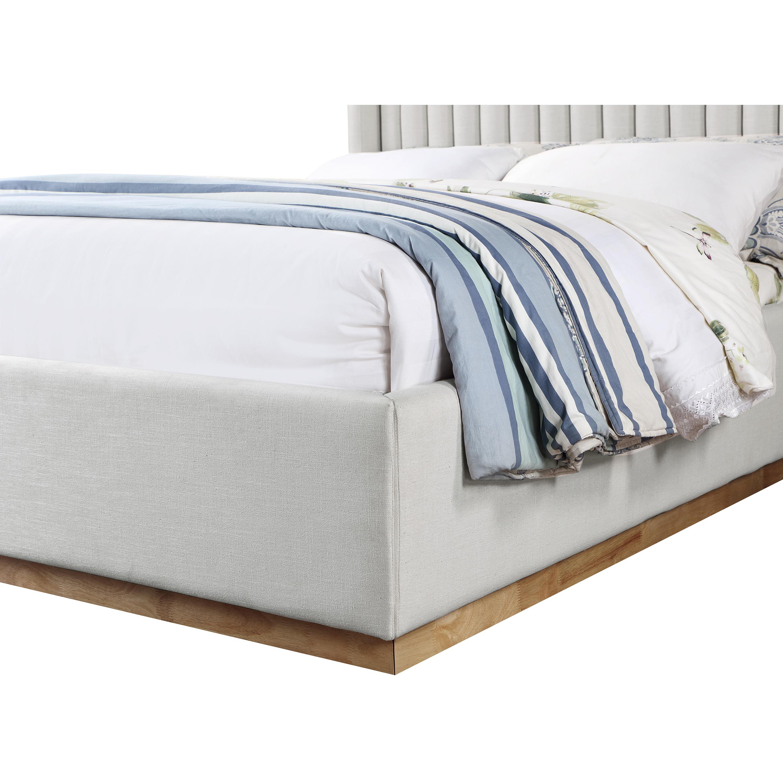 Meridian Logan Cream Linen Textured Fabric Queen Bed