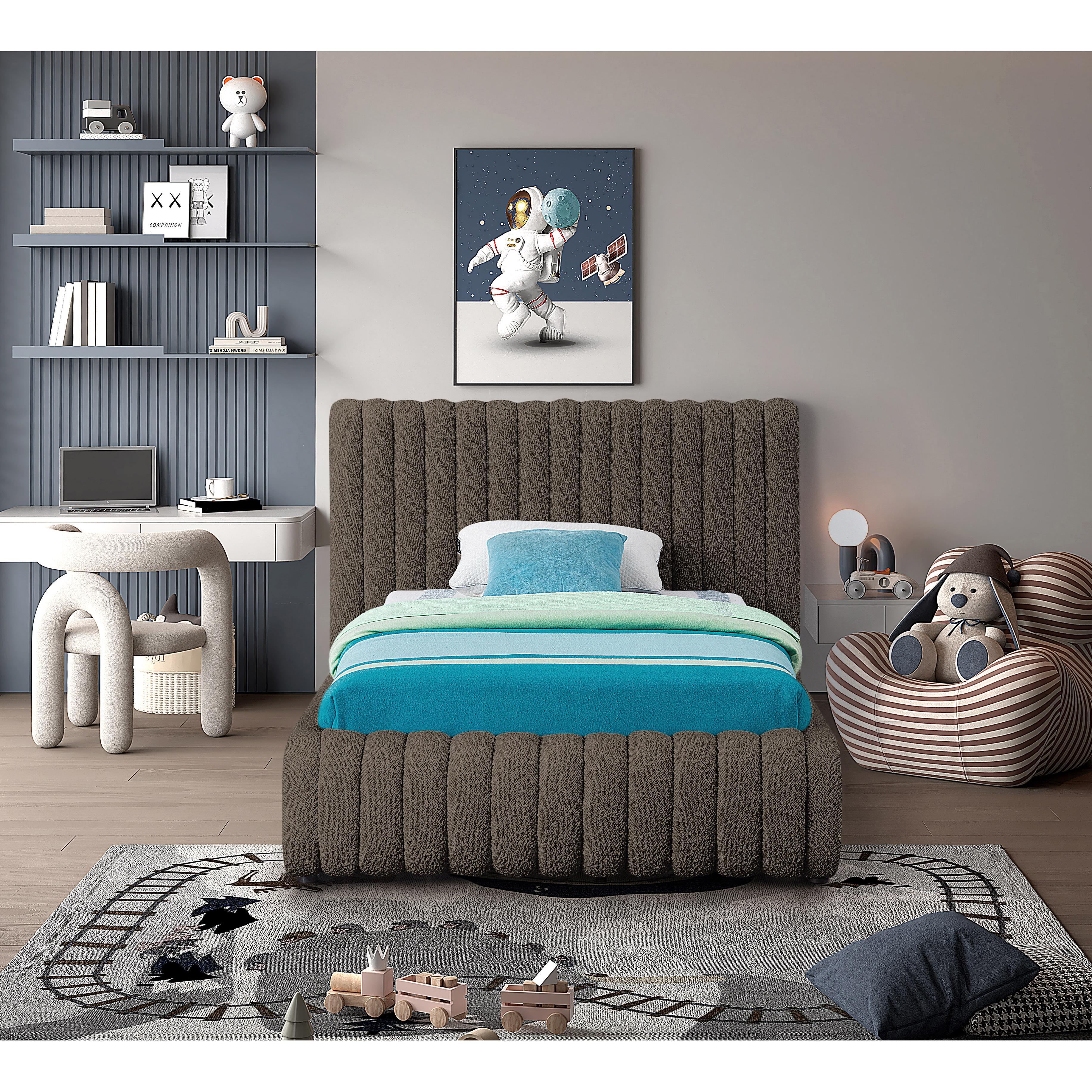 Meridian Nash Brown Boucle Fabric Twin Bed