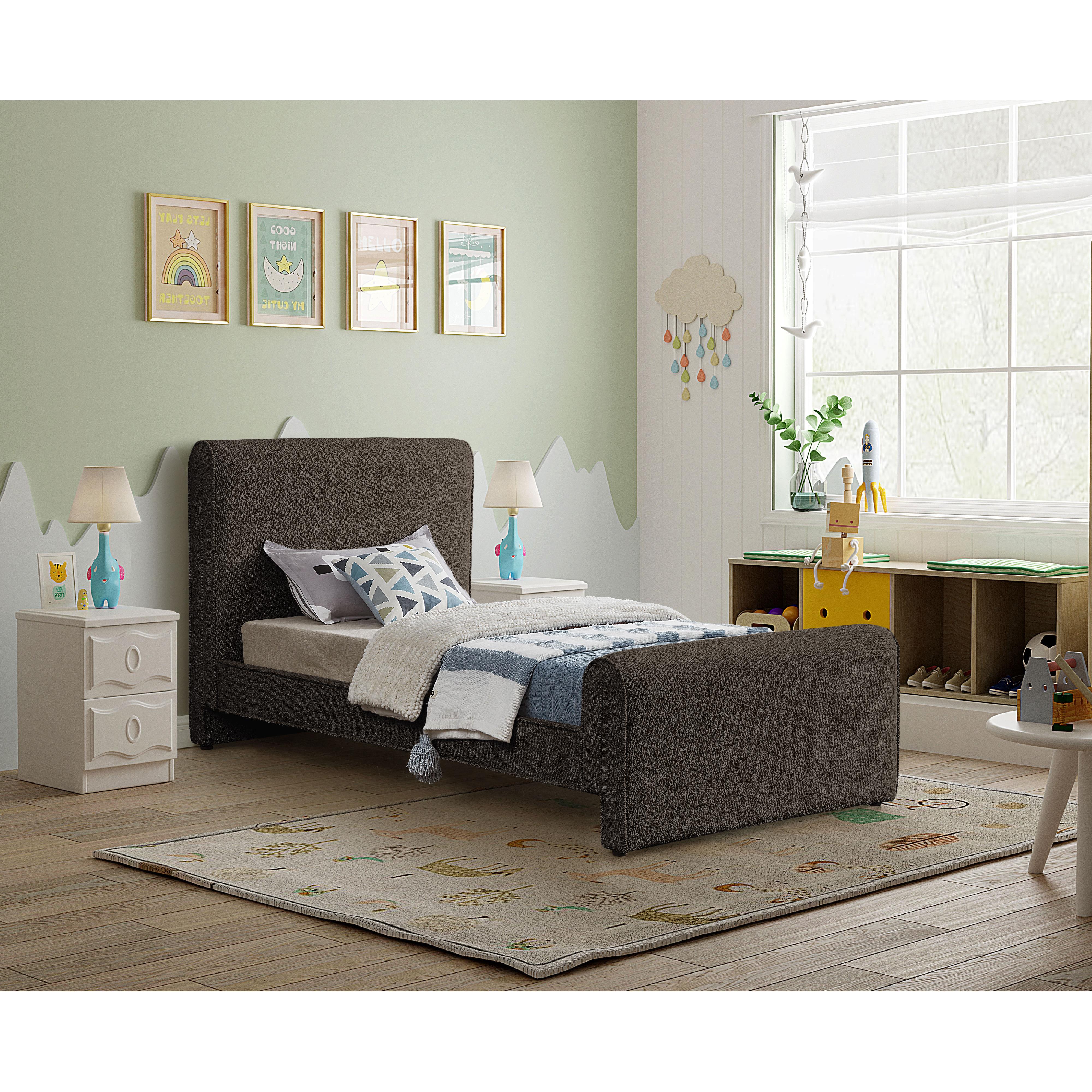 Meridian Stylus Brown Boucle Fabric Twin Bed (3 Boxes)