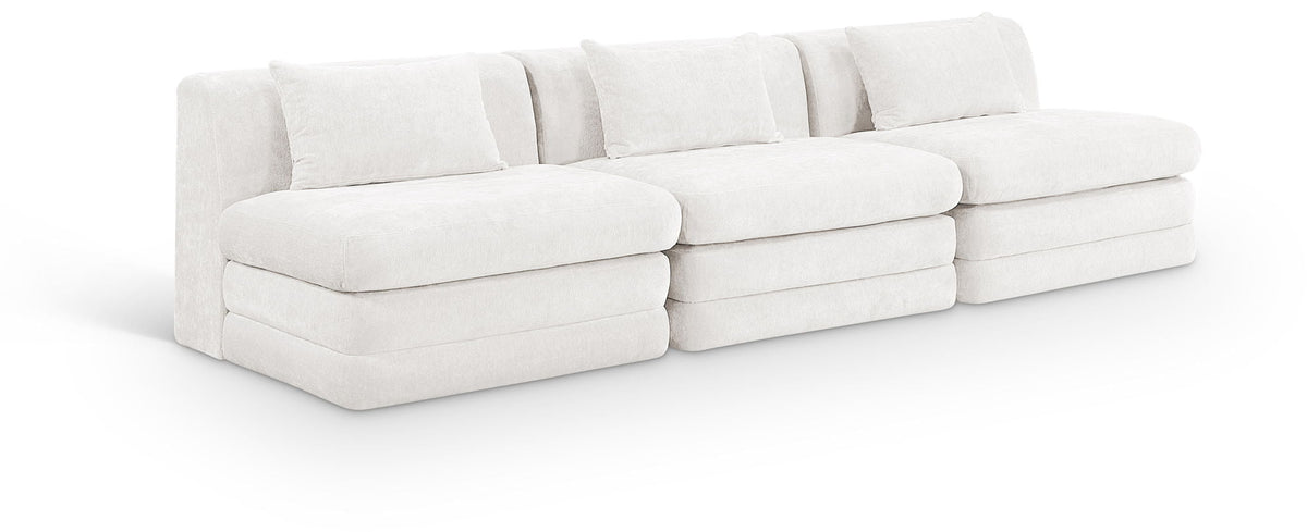 Stellar Chenille Modular Sectional — 3-Piece 114" Sofa, Style A — Cream