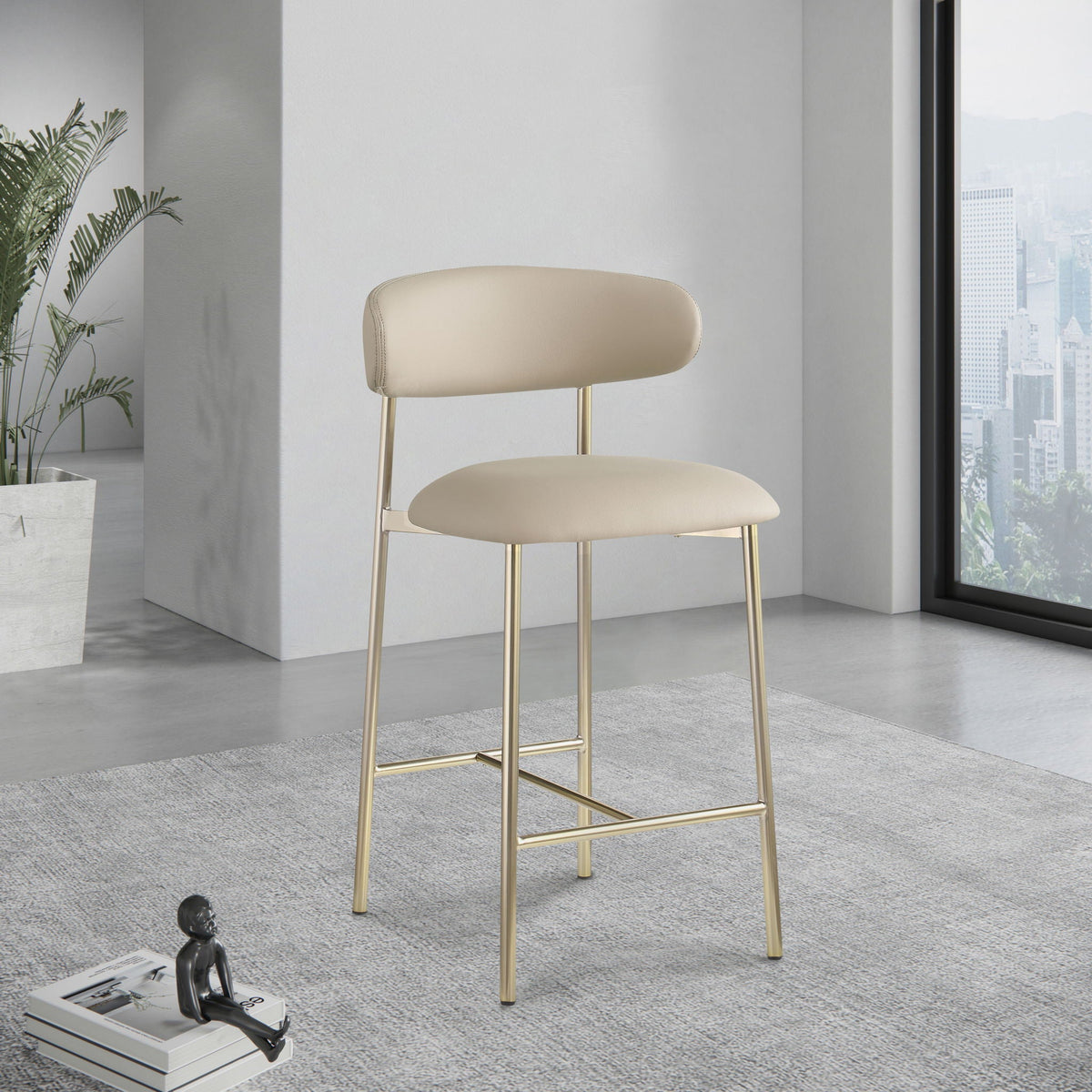 Lupita - Counter Stool (Set of 2) with Brushed Gold Frame