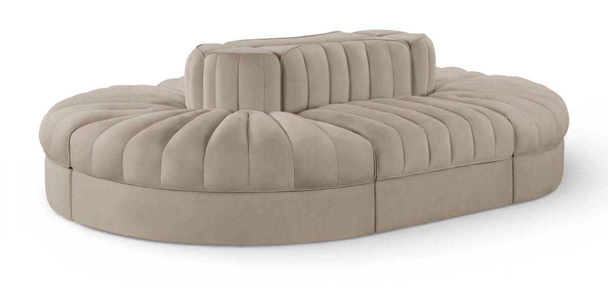 Rummi Performance Velvet Modular Sectional — 6-Piece Oval Sectional — Beige
