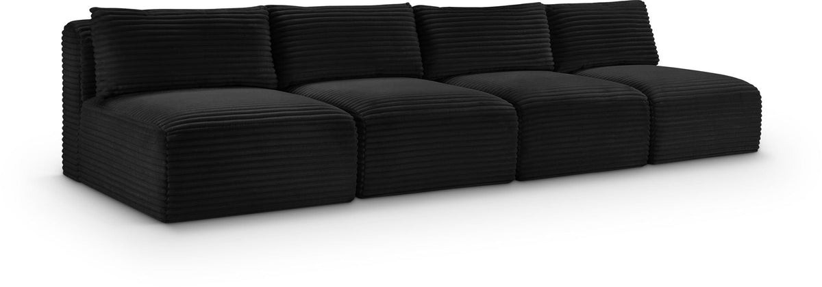 Shaggy Modular Sectional — 4-Piece Armless Sofa — Black